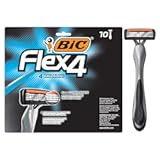 BIC Flex 4 Sensitive Disposable Razors For Men&comma; For a Smooth&comma; Ultra-Close and Comfortable Shave&comma; 10 Piece Disposable Razor Set with 4 Blades