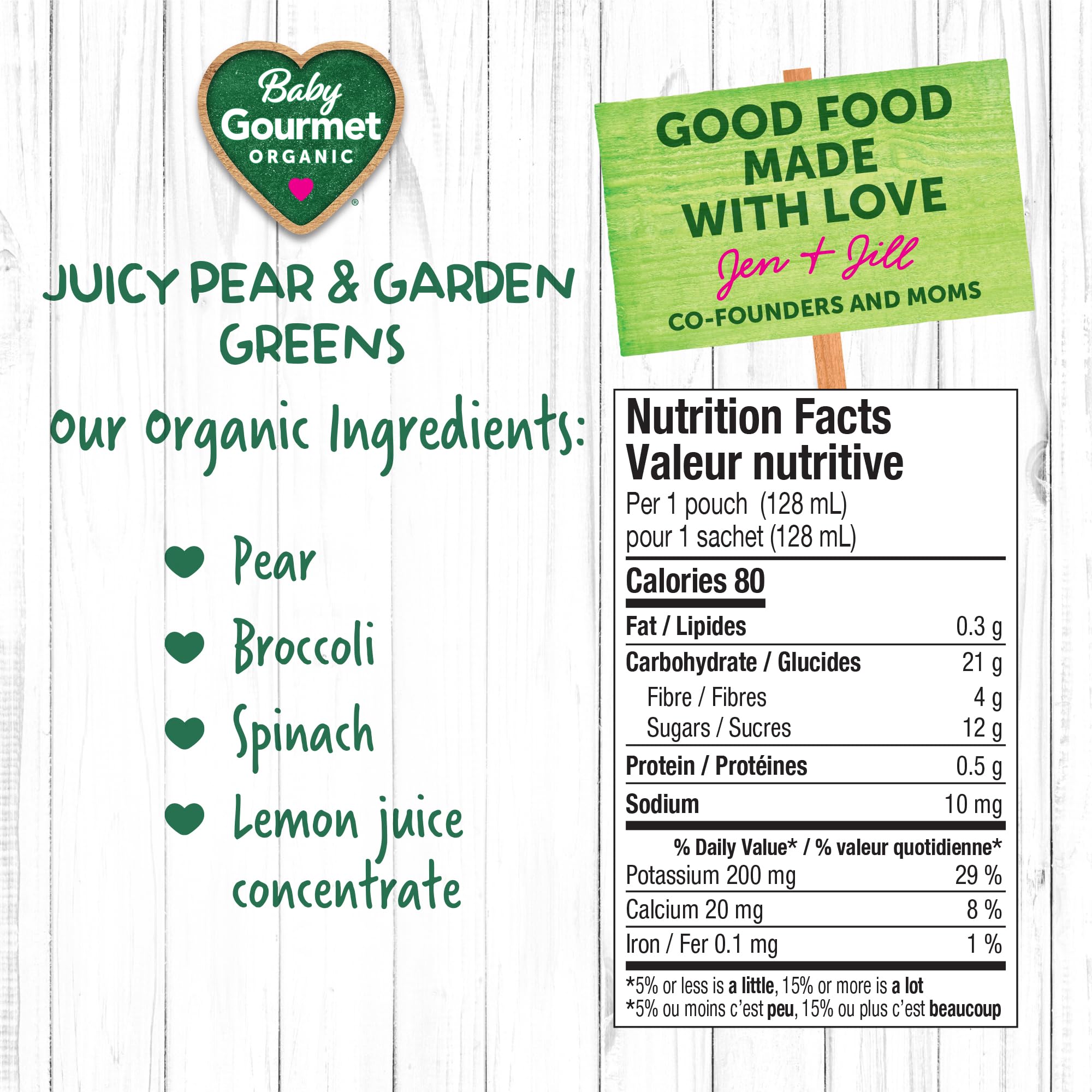 Baby Gourmet Juicy Pear & Garden Greens Purée, 12 × 128 mL Pouches | 6 Months+ | Organic Baby Food | No Added Sugar or Salt | Made in Canada - 4
