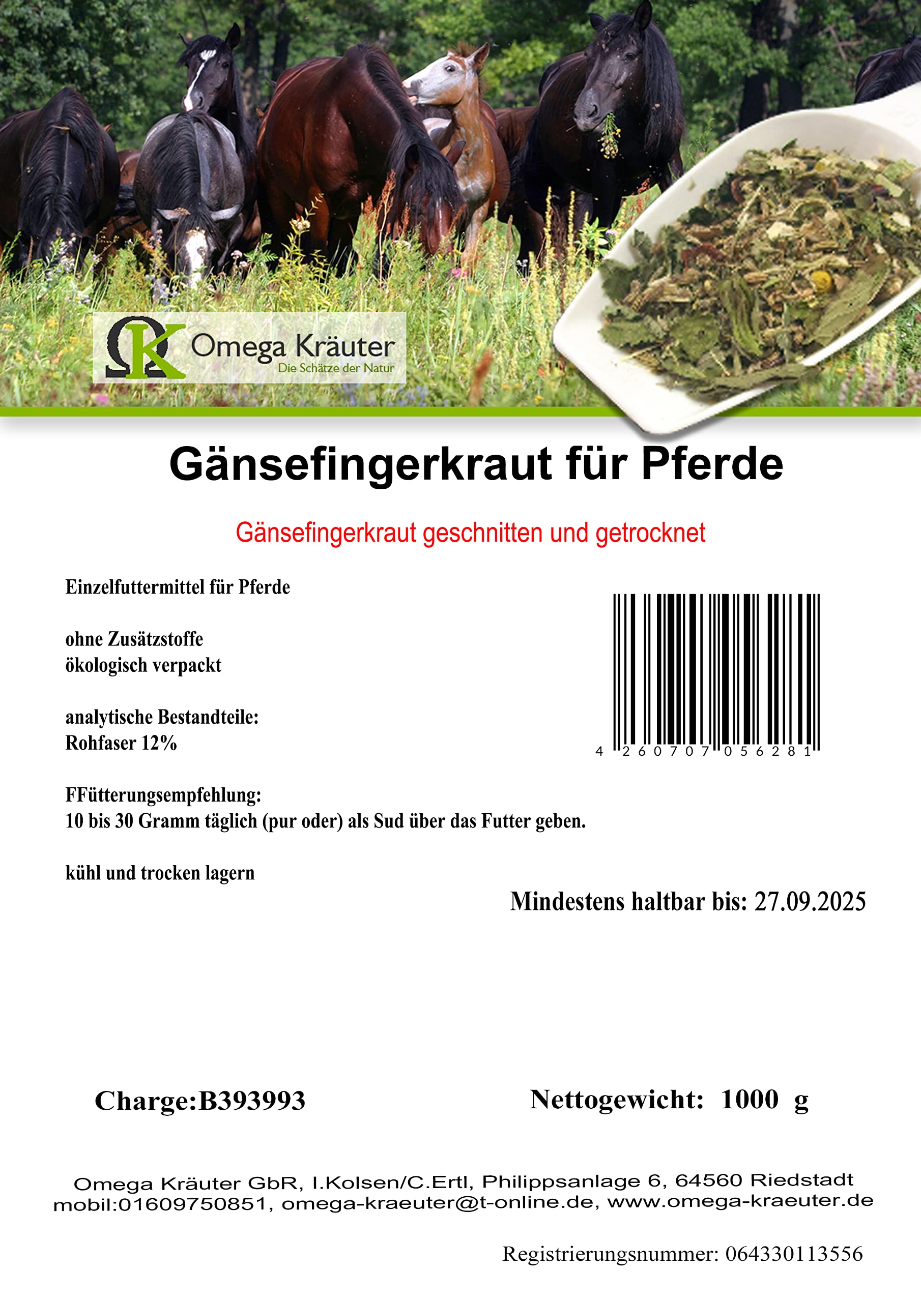 Gänsefingerkraut geschnitten und getrocknet für Pferde 1000g