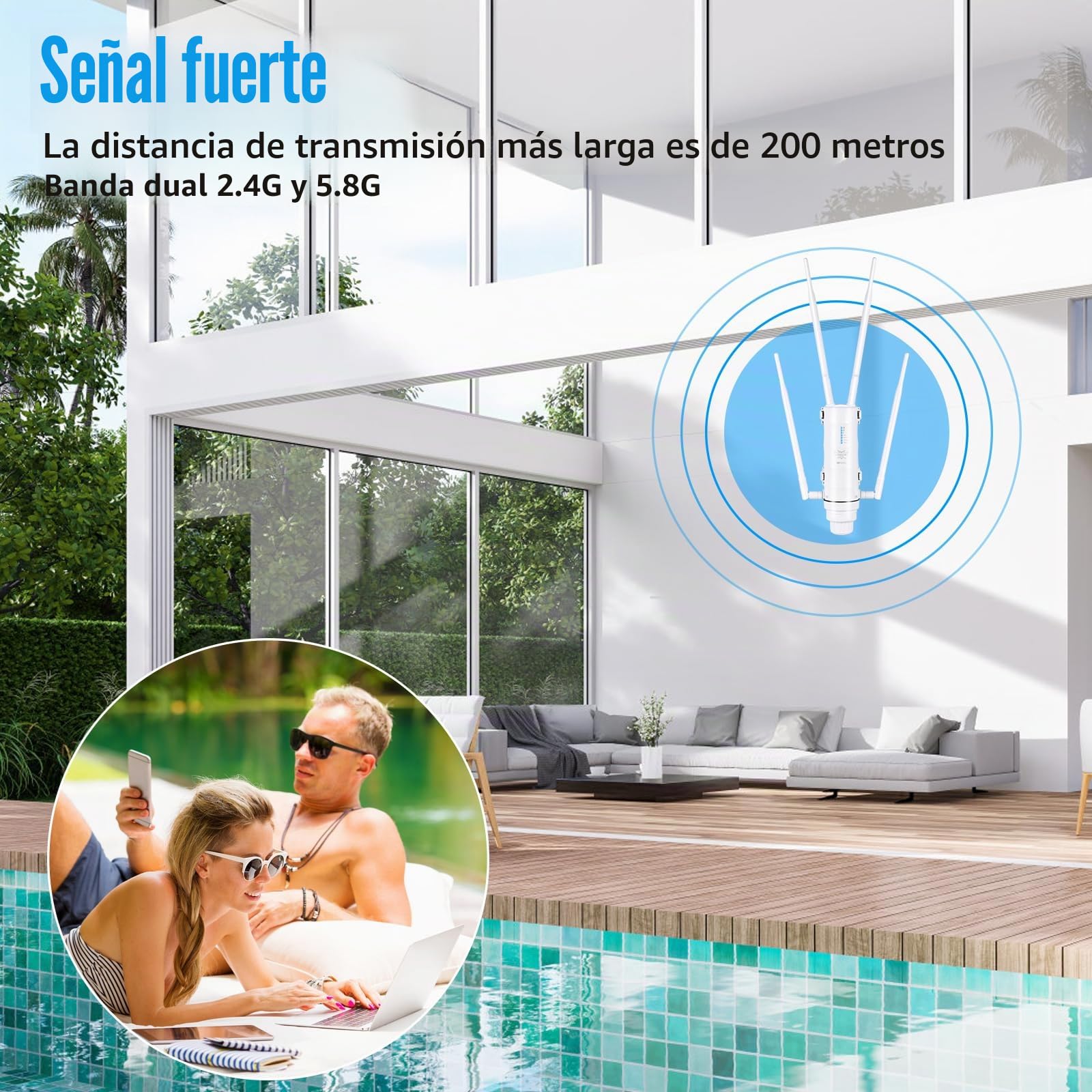 Repetidor WiFi Exterior AC1200 Antena WiFi Exterior Amplificador de Señal WiFi Doble Banda 2.4G/5G Punto de Acceso WiFi IP65 Largo Alcance para Jardín Garaje Cámara