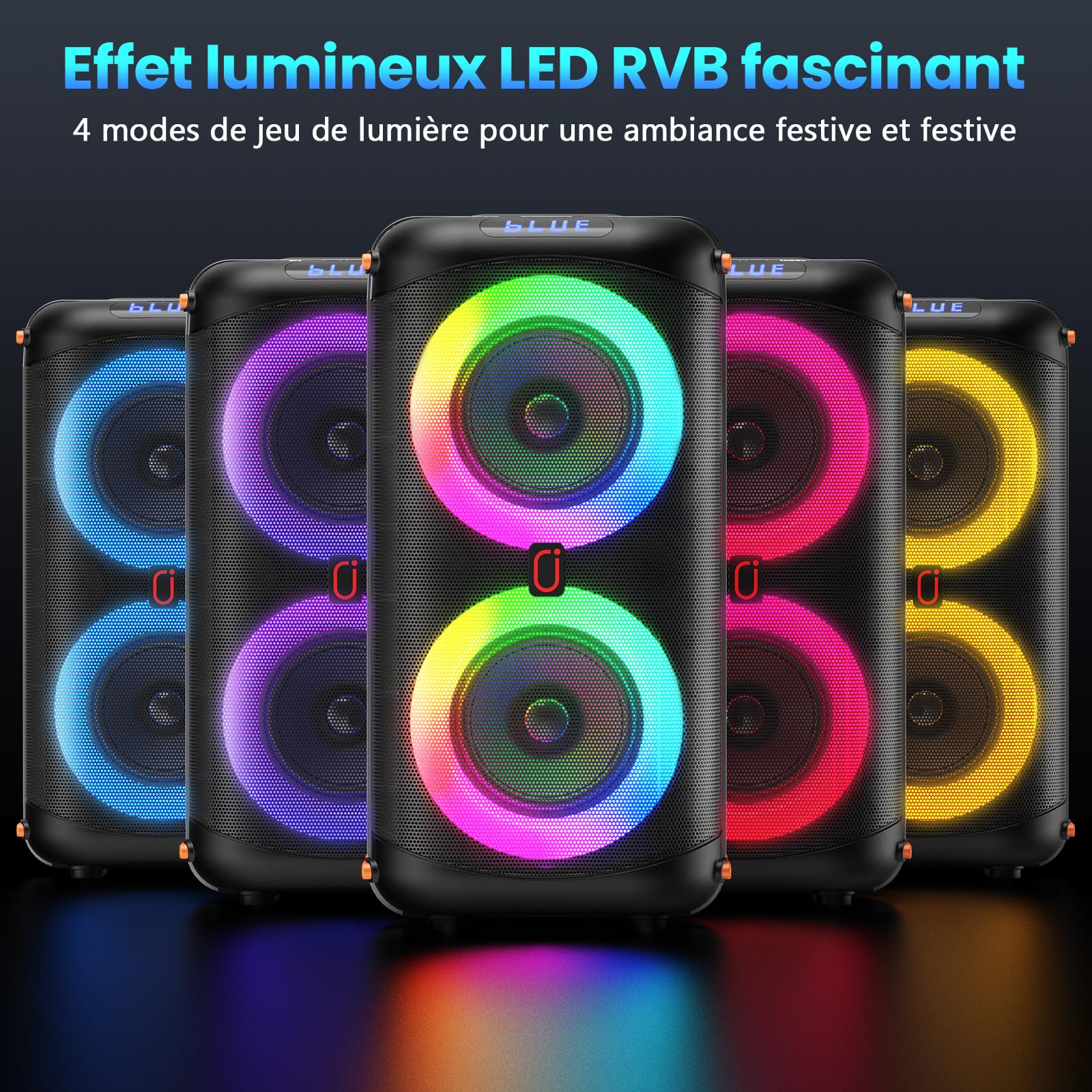 HWWR Enceinte Karaoke 2 Micro sans Fil, Puissance Max 300W Karaoké Professionnel, 10000mAh Portable Bluetooth 5.3 avec LED Haut-Parleur Amplifié Portable Système Karaoké Soutien