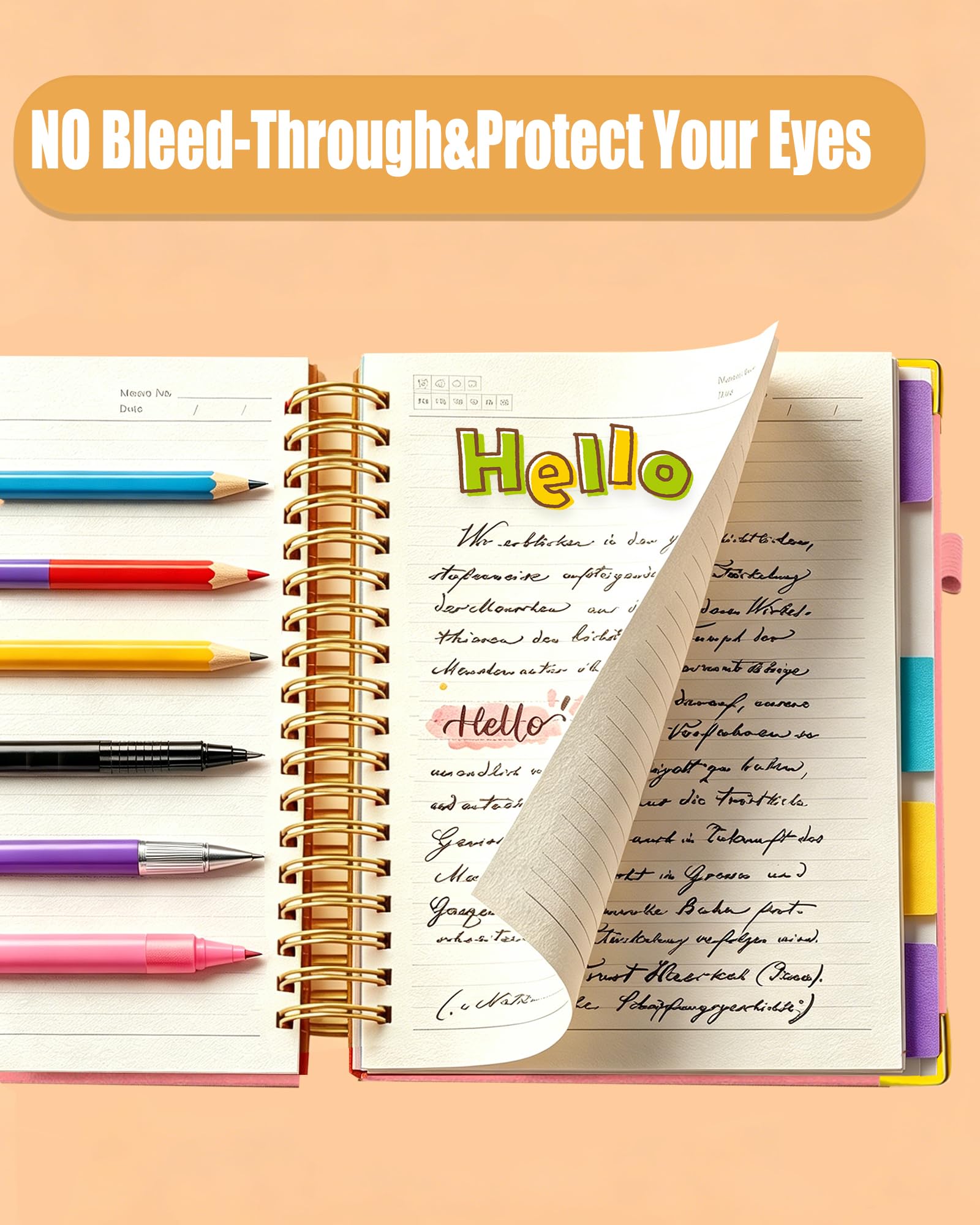 Cuaderno en espiral de tapa dura con pestañas divisoras extraíbles, 5 cuadernos de asignaturas para el trabajo, escuela, 300 páginas de 8 x 10 pulgadas, diario de cuero B5 con rayas