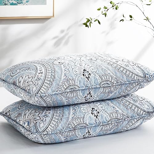 Vista 91 de Southshore Fine Living - Juego de funda acolchada de 6 piezas, diseño de hojas botánicas, color azul Hojas Botánicas Azul