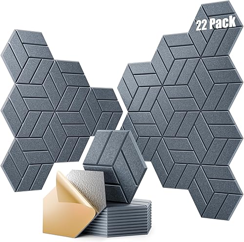 Miniatura 21 de 12 paneles acústicos autoadhesivos, paneles de espuma a prueba de sonido de 12 x 10 x 0.4 pulgadas para paredes, paneles de pared hexagonales