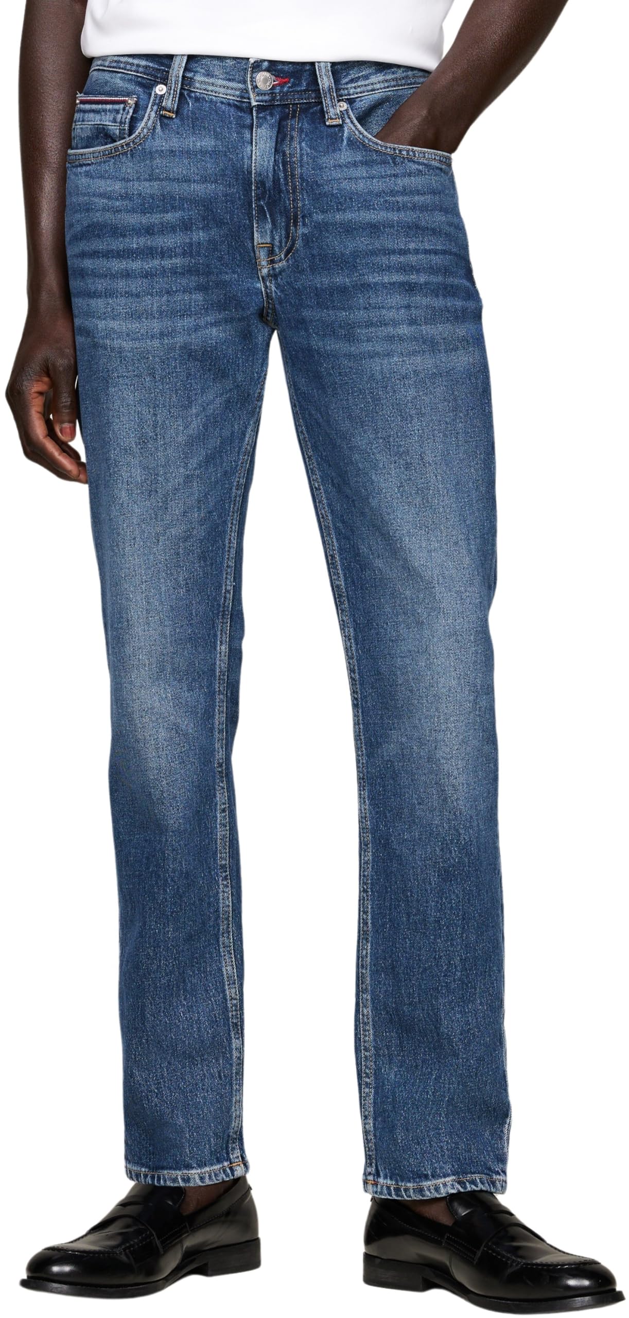 Tommy Hilfiger Herren Jeans Hose Straight Denton aus Baumwolle, Blau (Hiker Indigo), 29W/36L