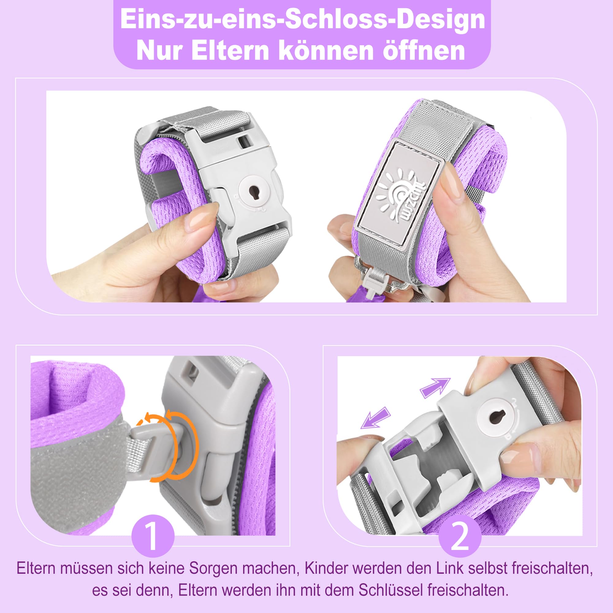 Arnés para caminar para niños pequeños, antipérdida, arnés de seguridad para niños, mejorado con reflectante (6.5 pies), para niños y niñas, no es fácil de abrir sin llave (morado)