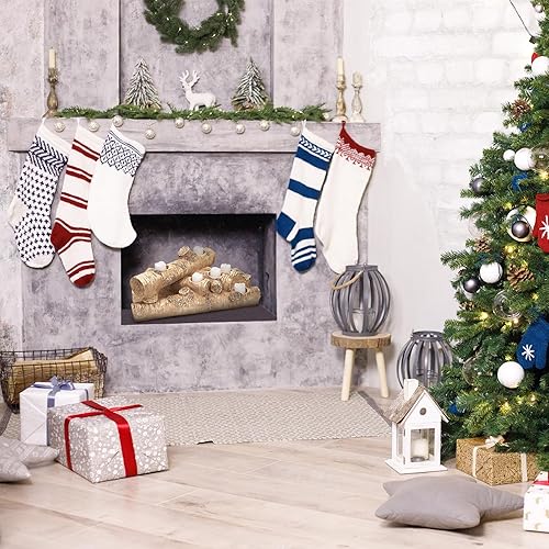 Miniatura 7 de Mumufy Troncos de resina de madera sintética, portavelas de madera rústica, candelabro, candelabro decorativo para chimenea, para Navidad, hogar,