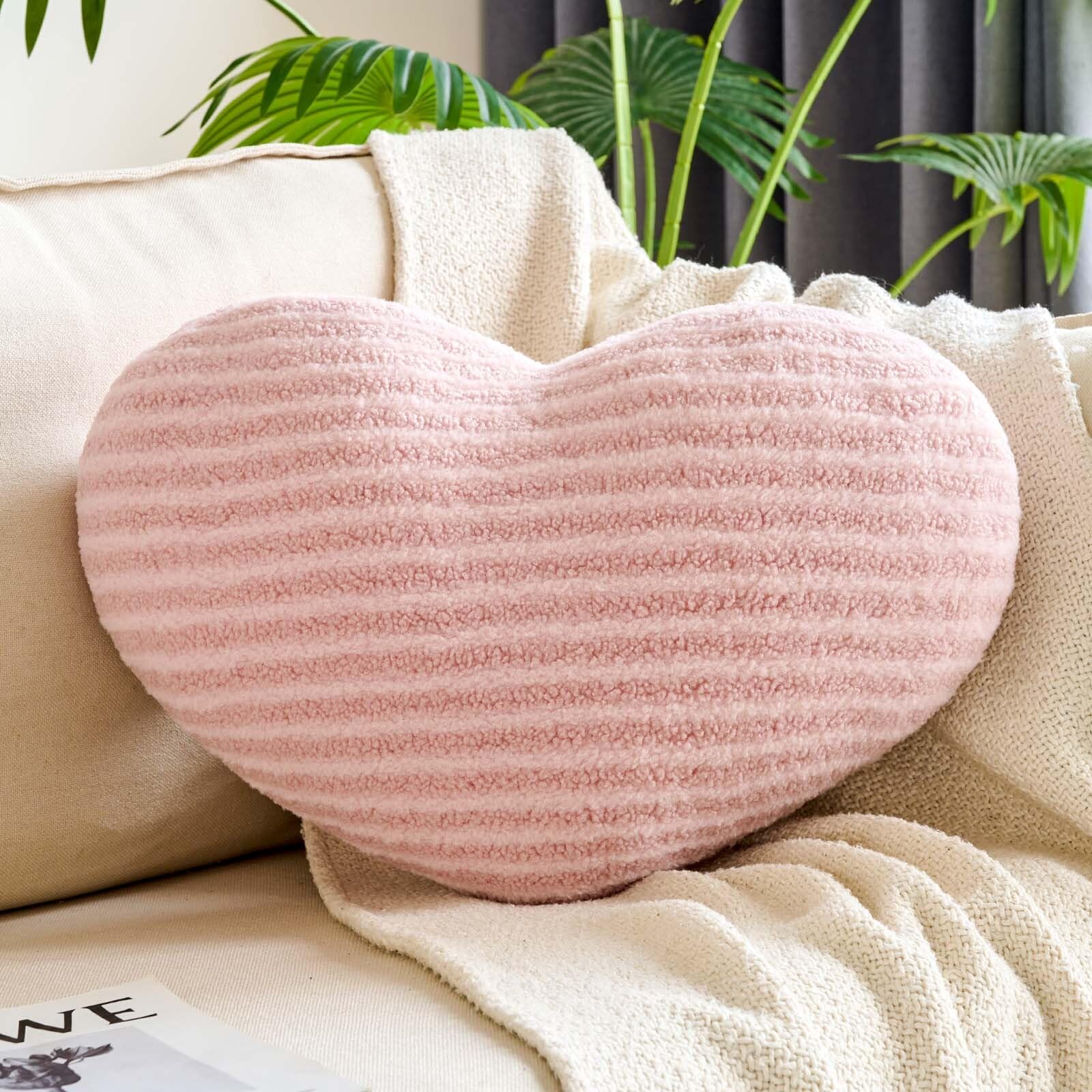 XVTRU Dusty Pink Heart Pillows 15 7 Cute Heart Decorative Pillow Stripe Heart Shaped Plush Throw Pillows for