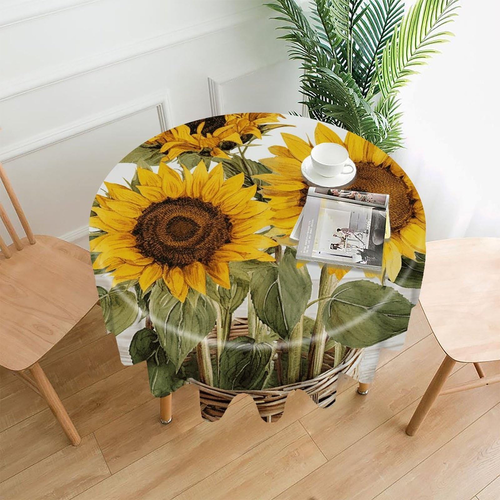 FekiLoot Alluring Sunflowers Summer Round Tablecloth Cover 60 Inch Wrinkle Free Washable Polyester Fabric Table Cover Decorative Round Table Cloth for Home Dining Kitchen Party Farmhouse