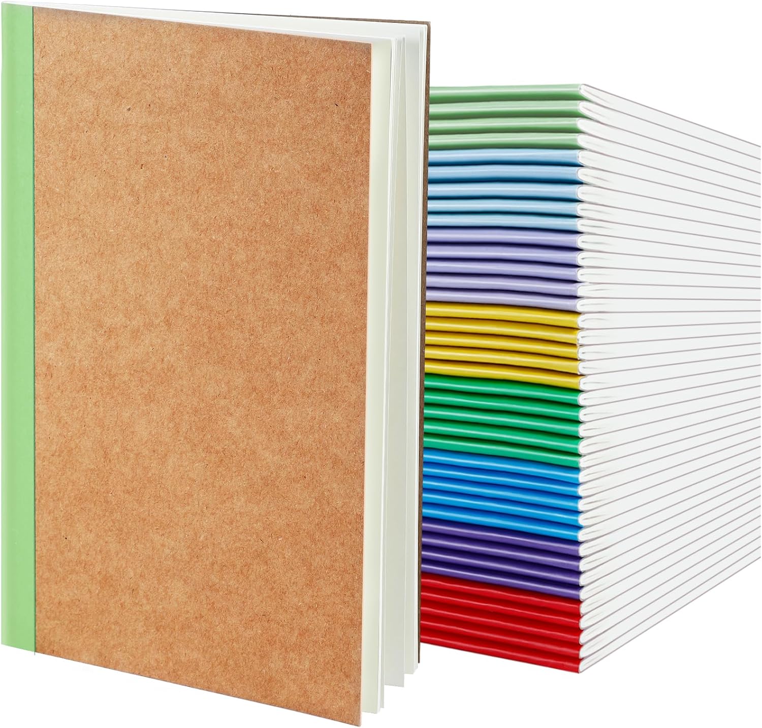 40 Pack Composition Notebooks Bulk,A5 Lined Kraft Notebooks,College Ruled Travel Journals with 8 Colors Rainbow Spines For Home Office Students Business,60 Pages/30 Sheets,8.3”x5.5”(8 Color)