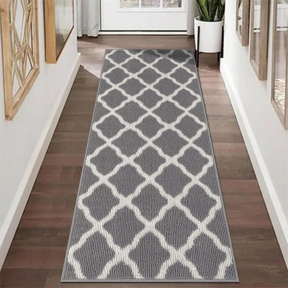 SHACOS Entryway Runner Rugs 2x5 ft Washable Rug Runner Non Slip Rubber Backing Kitchen Rugs Dirt Trapper Floor Mats for Bedroom Hall Entrance Laundry Room, Light Gray
