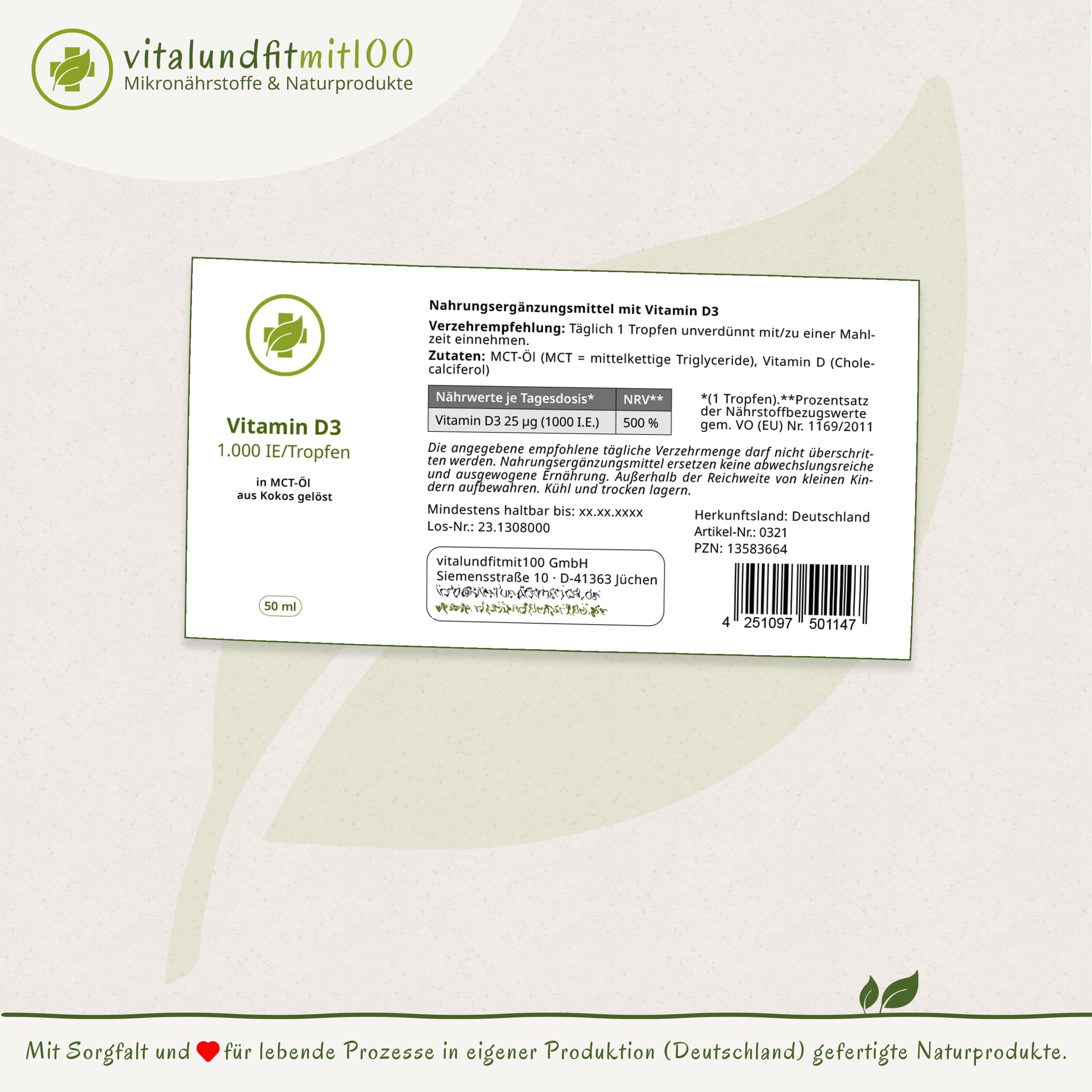 vitalundfitmit100 Vitamin D3 50 ml + K2 Tropfen 50 ml, hohe Bioverfügbarkeit, ohne Zusätze