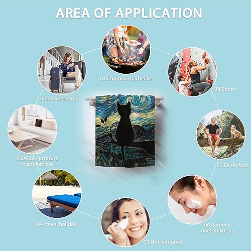 Miniatura 7 de CXULIN Paquete de 2 toallas de mano para baño, toallas decorativas de noche estrellada de gato negro, toallas suaves altamente absorbentes para