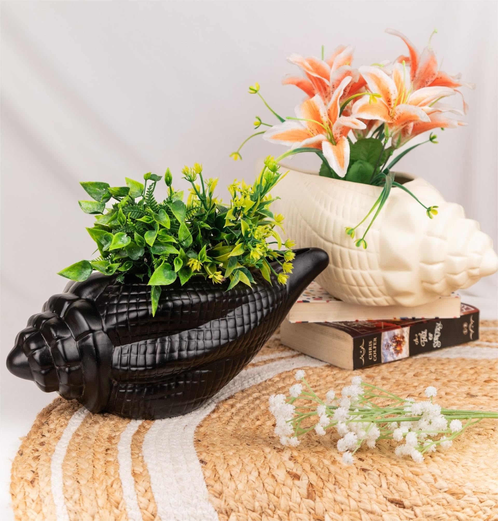 Seashell Planter for Indoor and Outdoor, Artificial Seashell Flower Pot, Black, for Living Room, Bedroom, Dining Room, Office, Home Decor (B0D6787QL3) Amazon Price History, Amazon Price Tracker