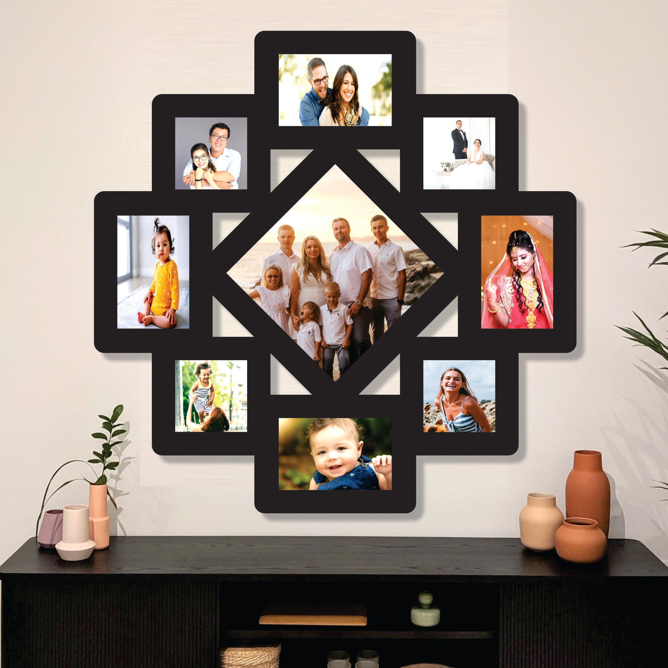 Creative Arts n Frames Big Size One Piece Joint less Wooden Multi Picture Collage Photo Frame Home Decor Items Wall Decoration for living room Gift (Photo Frame 9 Picture 8x8T and 4x6 and 4x4 Photo Size 23.5X23.5) - Image 2 thumbnail