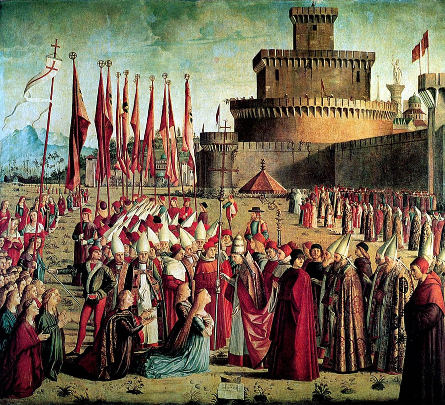POSTERIIk Vintage Art Print Images Pictures Print the Pilgrims Are Met by Vittore Carpaccio Modern Colour Posters for Office Home Decor 60x90cm