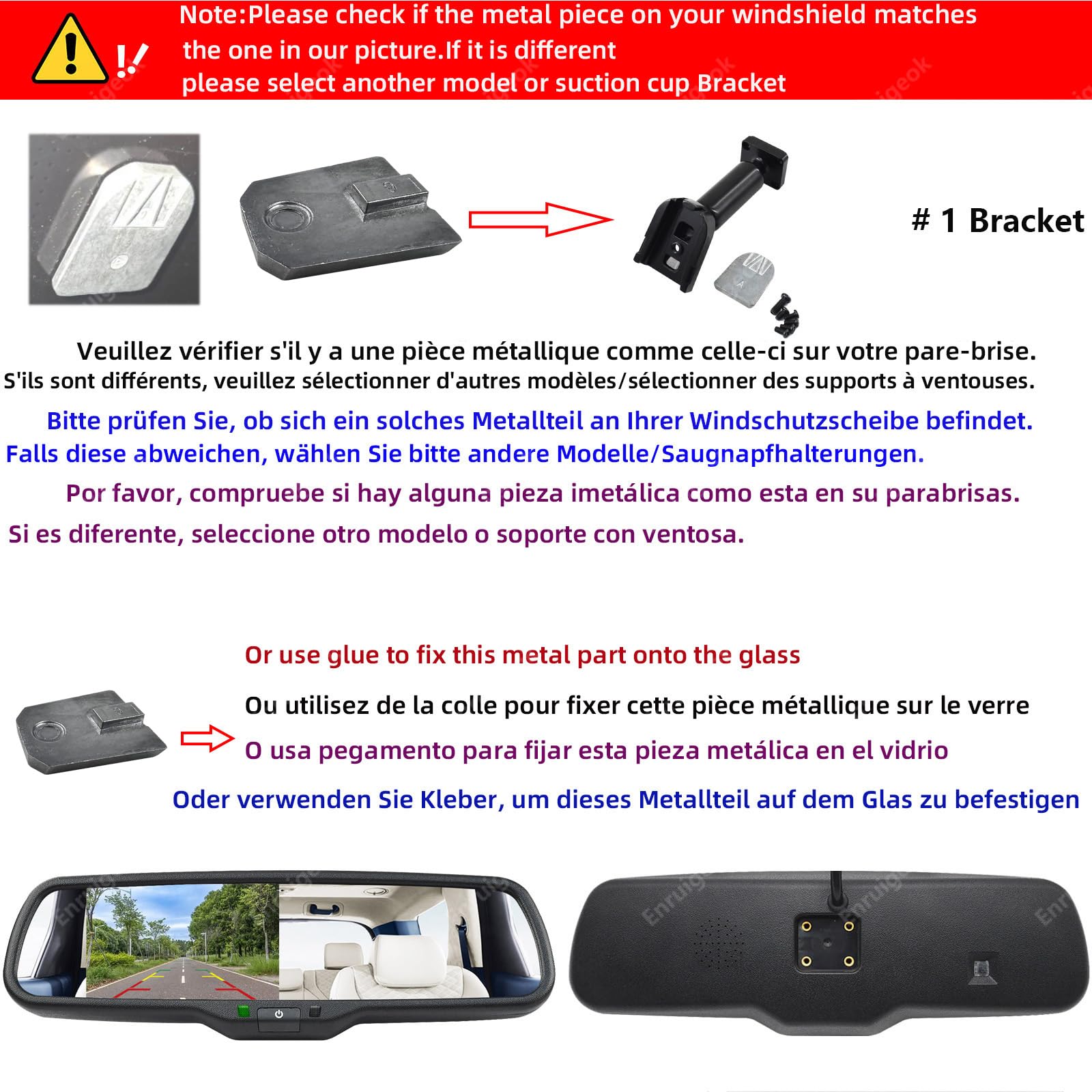 Cámara de marcha atrás HD de alto nivel para Renault Express 2021-2024, Dacia Dokker 2012-2024, repuesto original de carcasa de luz de freno con monitor de espejo de 4.3 pulgadas (kit n.º 1)