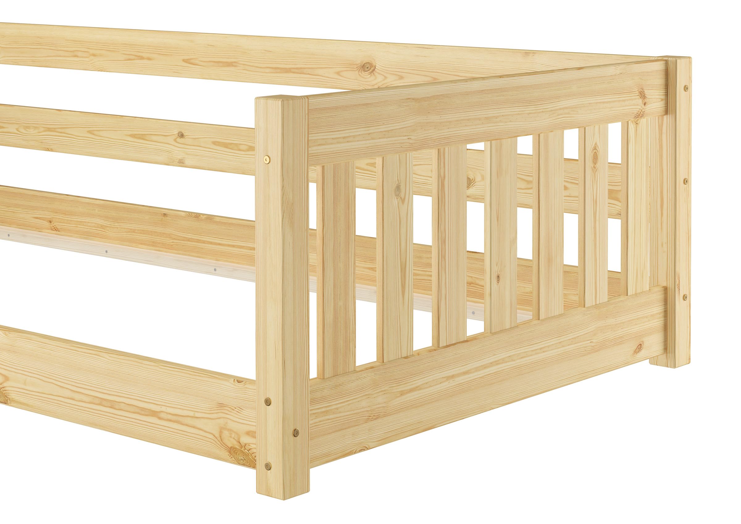 Erst-Holz®Niederflurbett für Kinder mit Sicherung 90 x 200 cm Kiefer massivRollrost inkl.