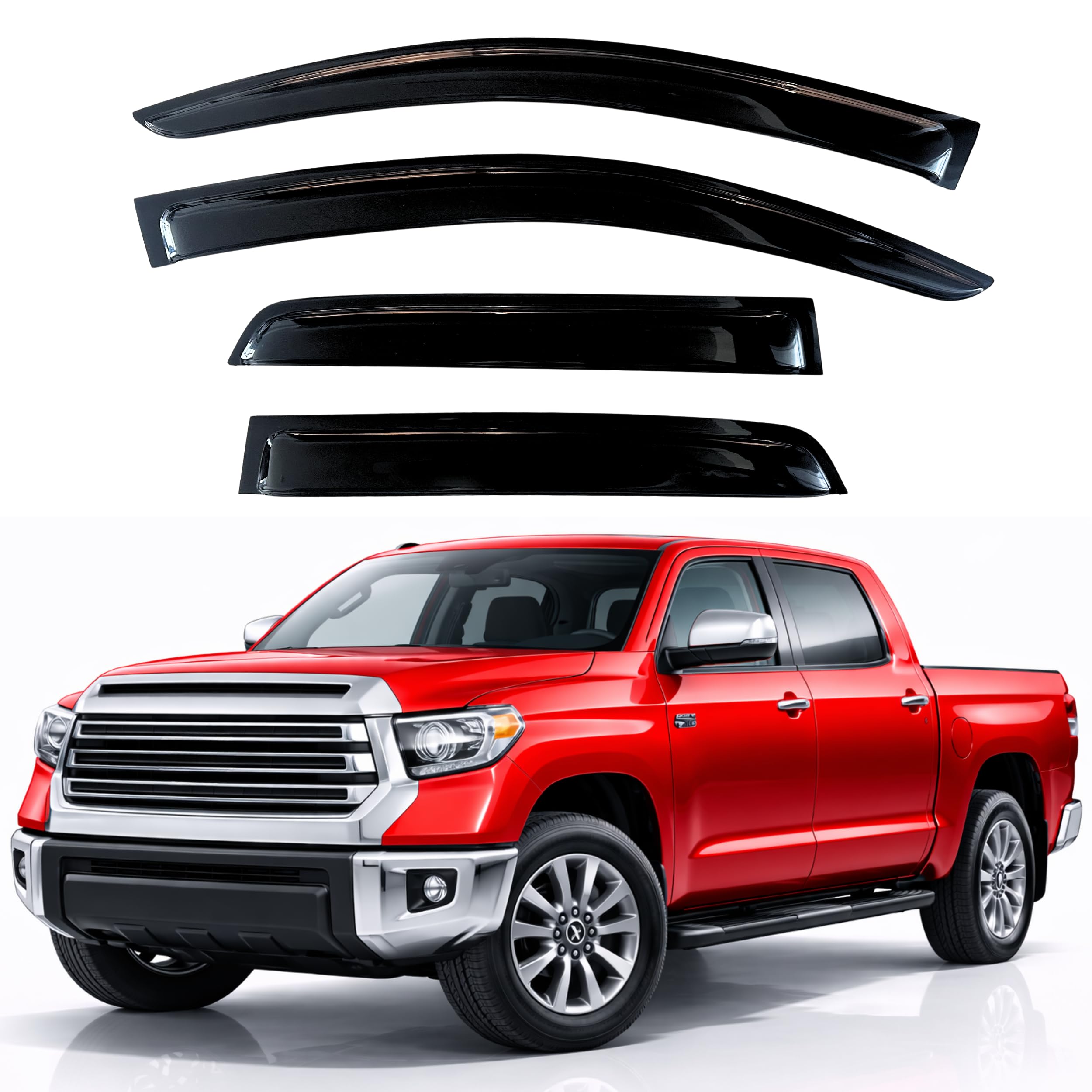 KPY Rain Guards Fit for 2007-2021 Toyota Tundra Crewmax, Out-Channel Window Visors Vent Wind Deflectors 4PC, Truck Accessories for 07-21 Tundra Crewmax (Full-Size Cabs)