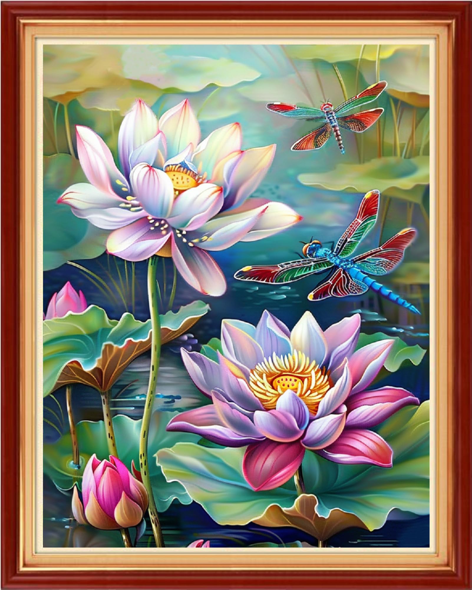 Findvoor Stamped Cross Stitch Kits for Beginners Full Range of Cross Stitching Embroidery Pattern for Adults, 11CT DIY Needlepoint Embroidery Starter Kits-Lotus Dragonfly 16x20 inch