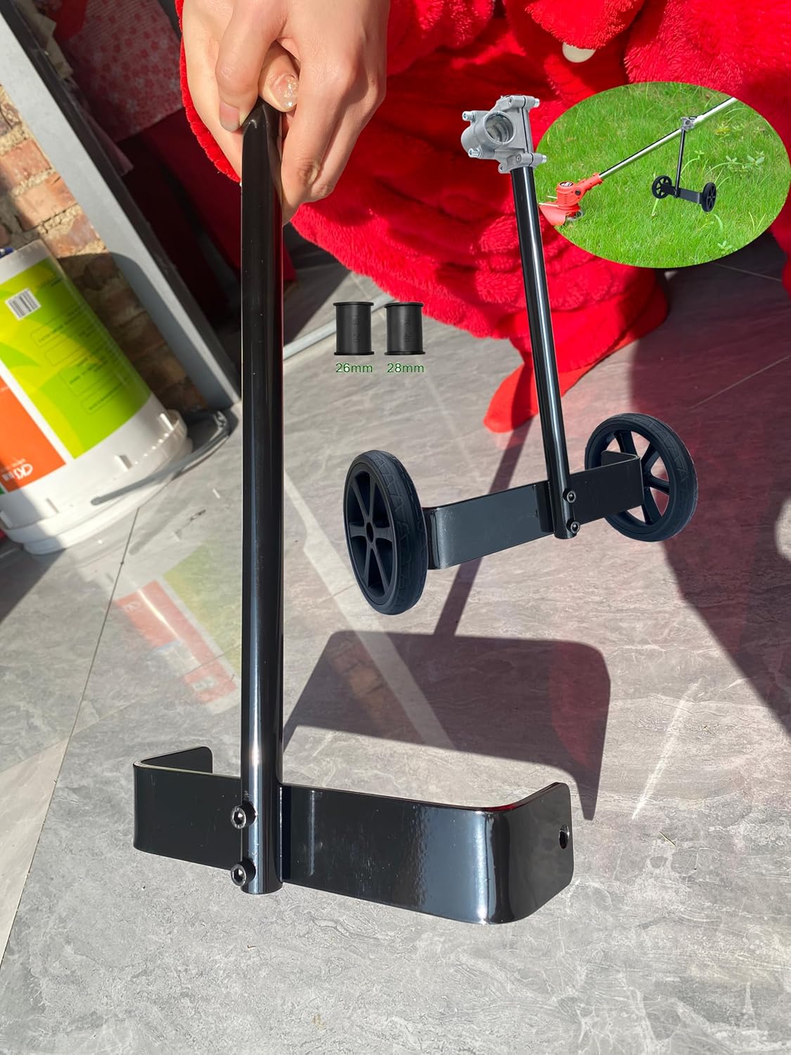 String Trimmer Support Frame with Wheels Adjustable Height Attachment,6" Wheels Walk Behind String Trimmer Auxiliary Attachment for Easy Push Weed Trimmer Grass Cutter