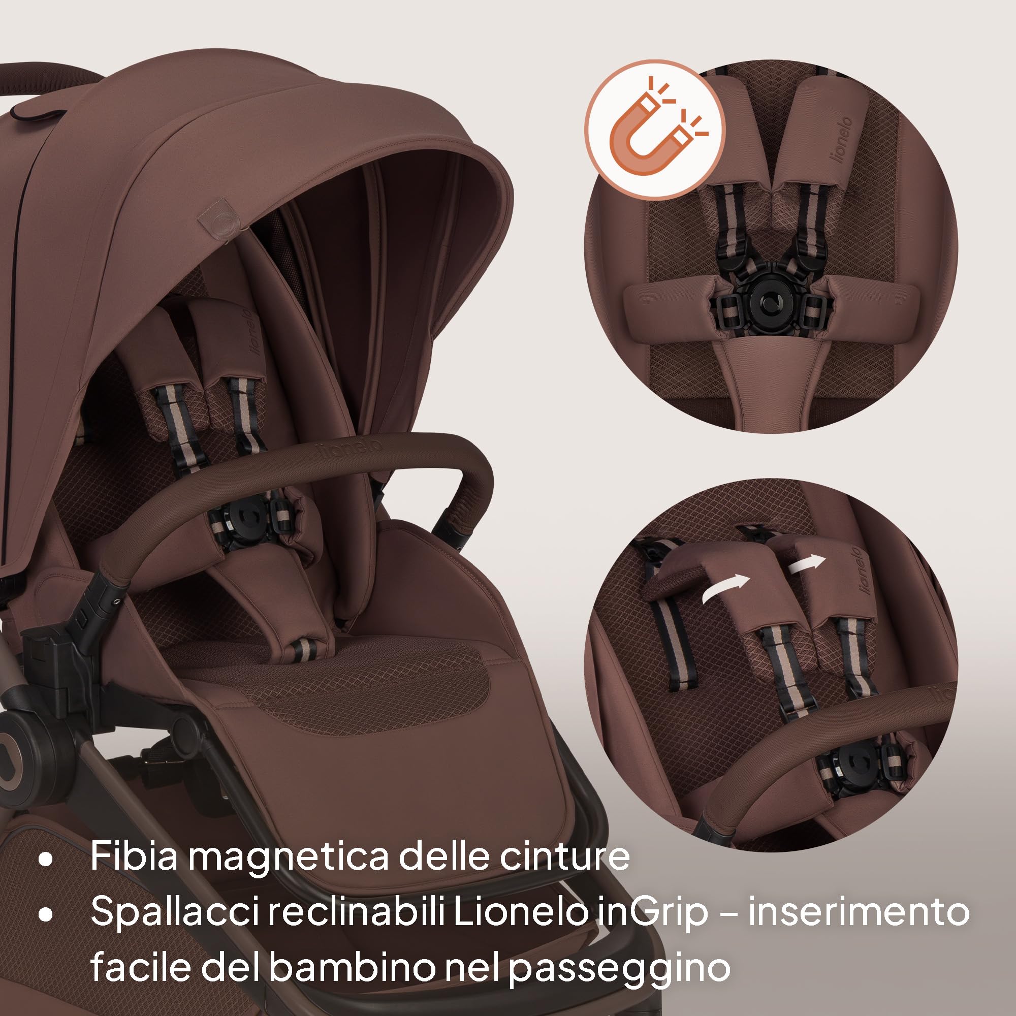 LIONELO Freya Passeggino 2in1 con Navicella Pieghevole per Bambini 0-4 Anni | fino a 22 kg, Posizione Sdraiata, Sospensioni, Ruote PU, Capottina UPF50+, Fibbia Magnetica, Ventilazione, Accessori