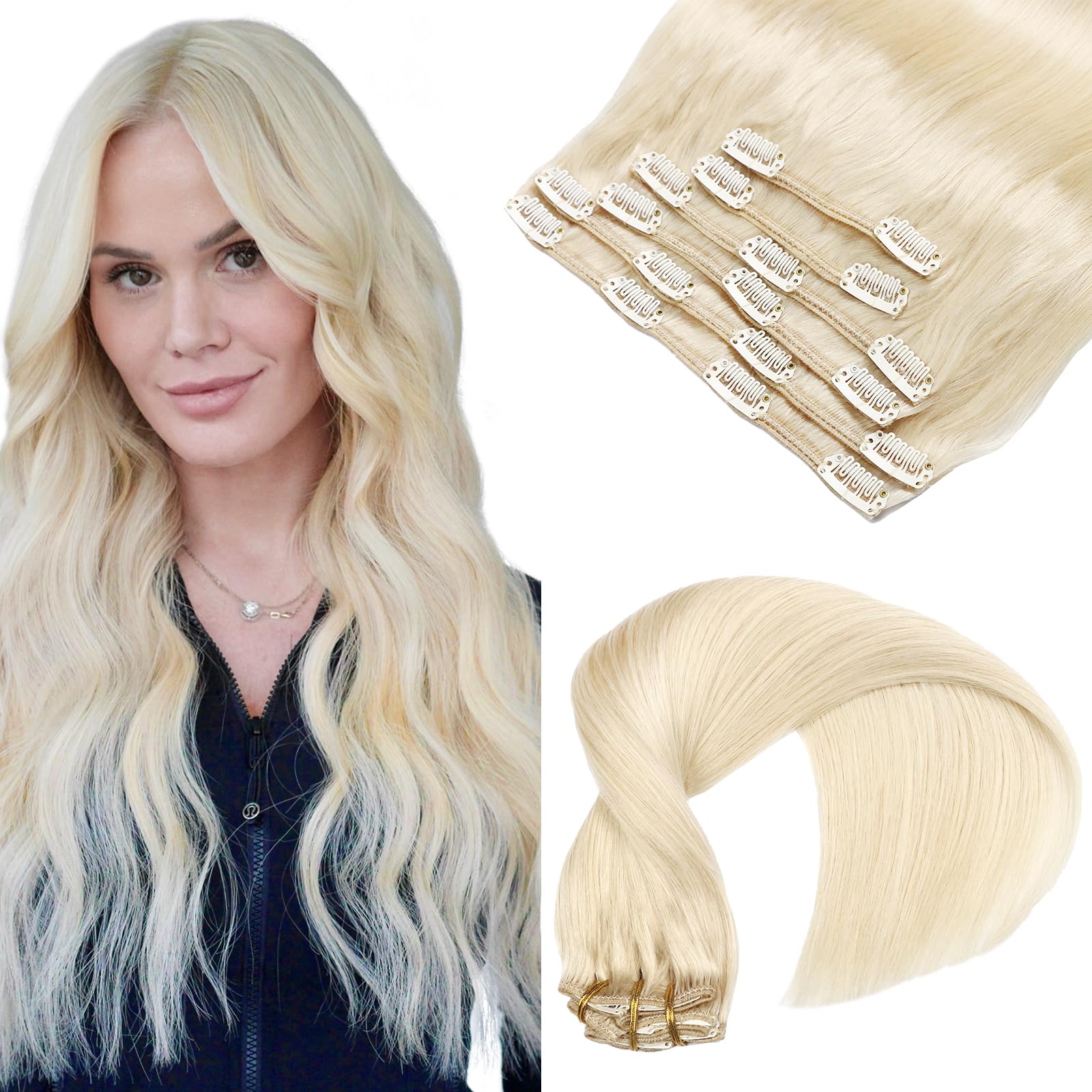 VINBAO Clip in Extensions Echthaar Remy Natürliche Echthaar Extensions 6 Stück Haarverlangerung Echthaar Clip Natural Hair Extensions Clip in Glatt