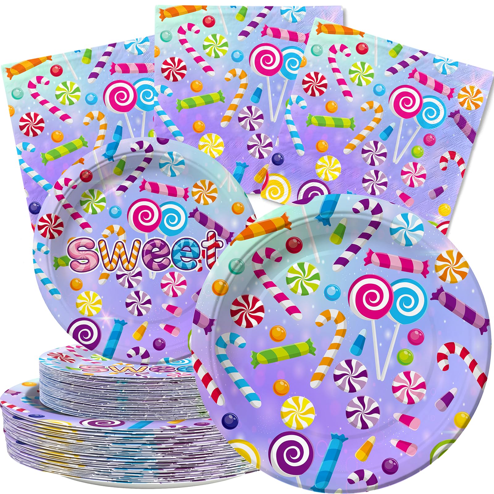 Candyland Birthday Party Supplies for 40 Guests, Sweet Candy Party Plates and Napkins Set, Candyland Shop Party Decorations for Girls and Boys