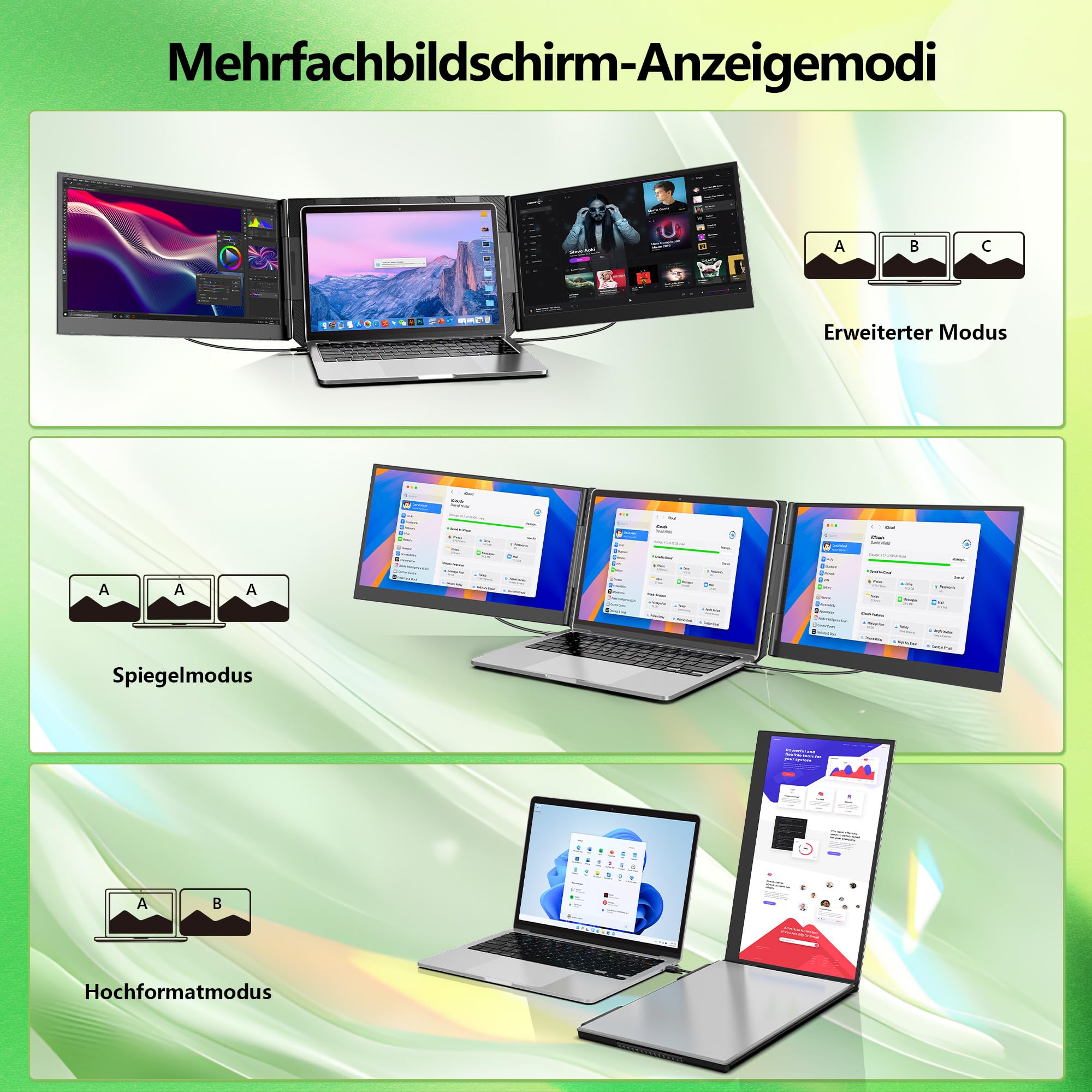 Laptop Screen Extender, 15,6" FHD Laptop Monitor, 1080P Triple Monitor, Screen Extender per Win/Mac/Chrome