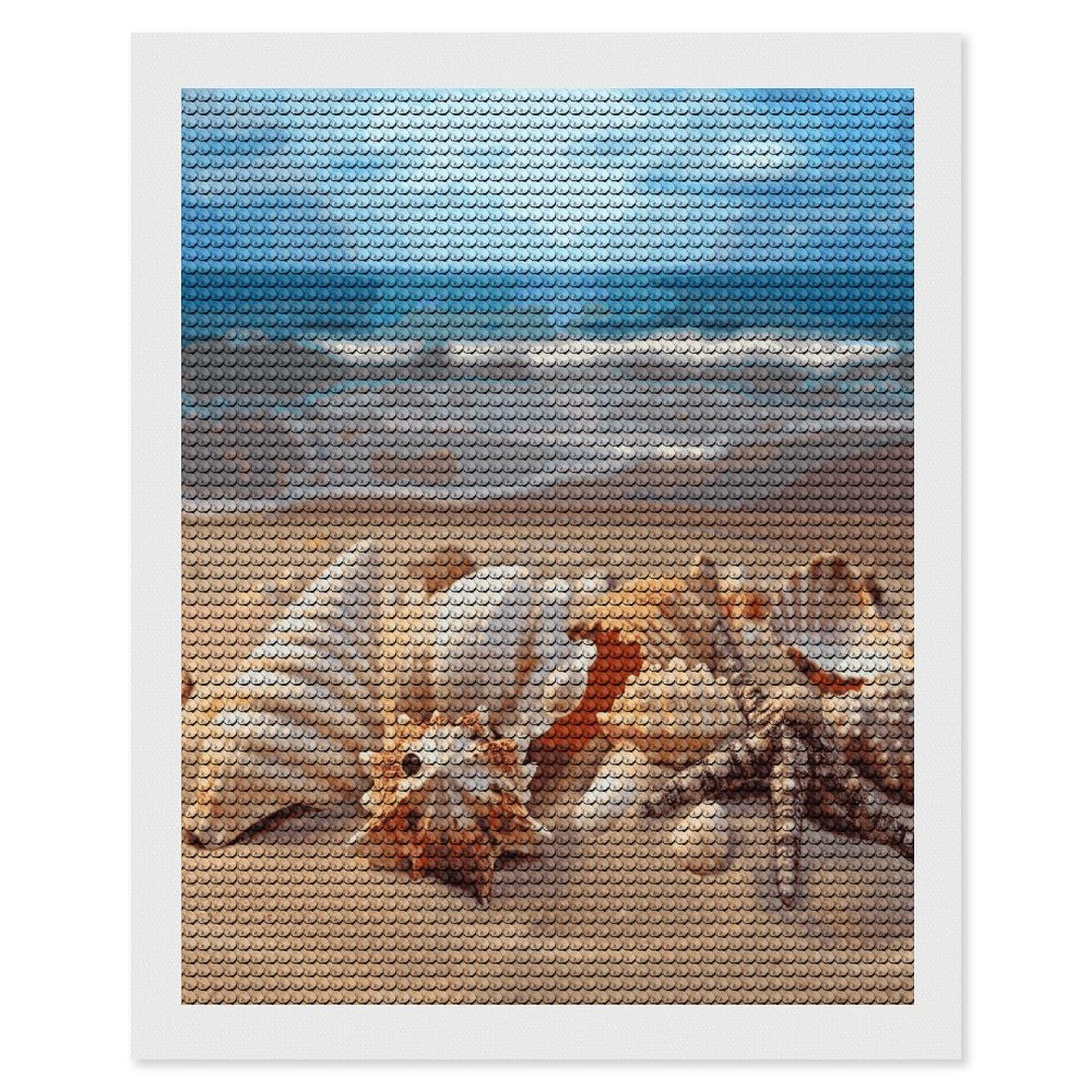 LDGSUPH Seashells on The Sandy Beach Diamond Painting Kits for Adults Paint with Diamond Pictures Art DIY Full Drill Diamond Dots Painting Personalized Diamond Photo for Home Wall Decor Gift 16"x20"