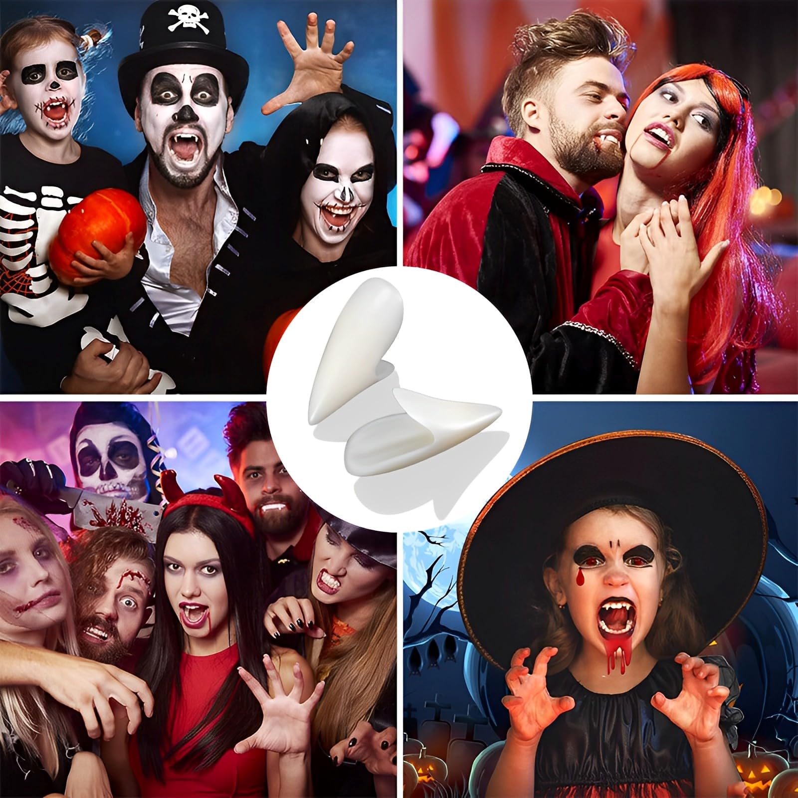 4 Paires Costume De Dents De Vampire 4 Tailles,Kit De Dent De