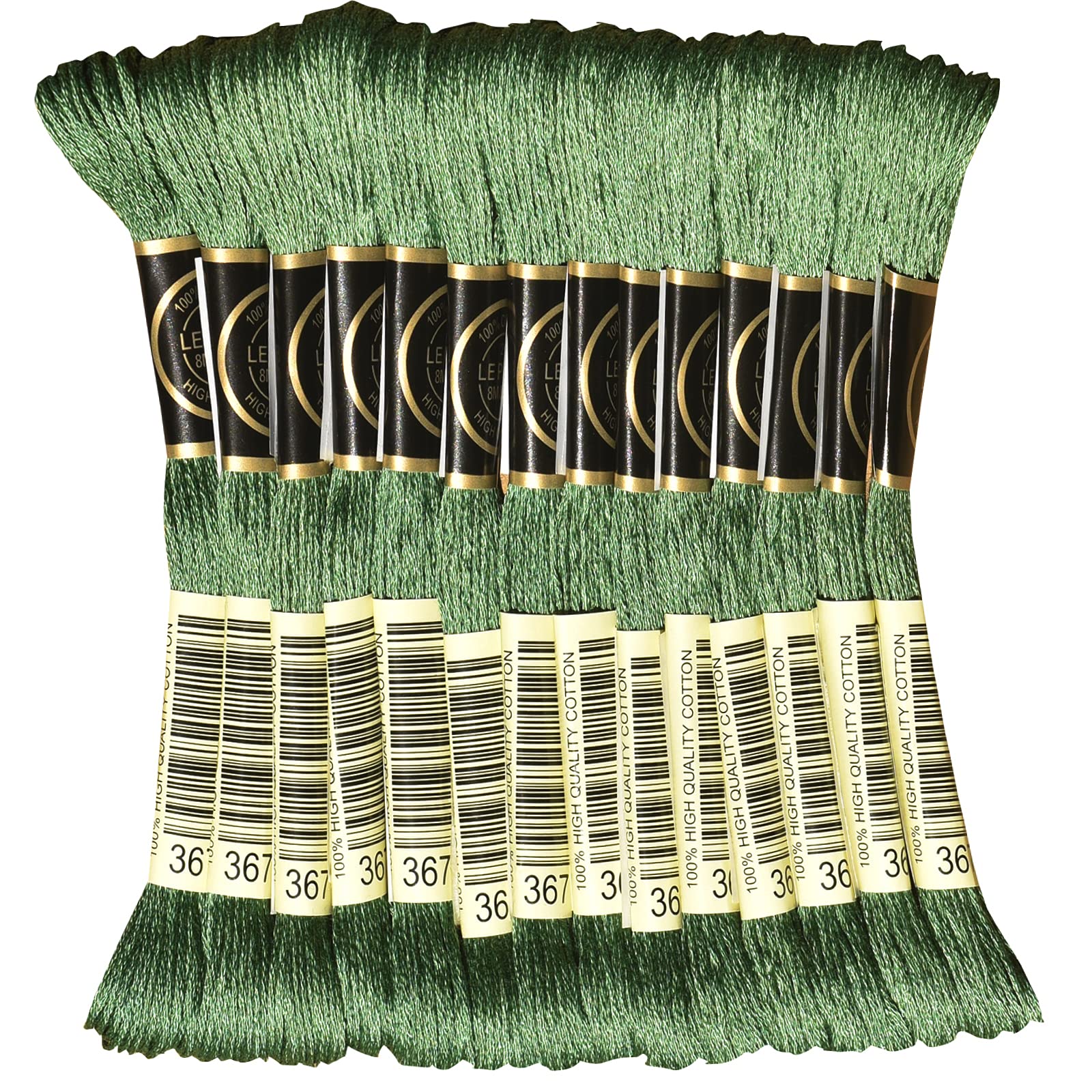 LE PAON Embroidery Floss, 14-Pack Six Strands 100% Long Staple Cotton Embroidery Thread, 8.7-Yard，Color Number：367,Dark Pistachio Green
