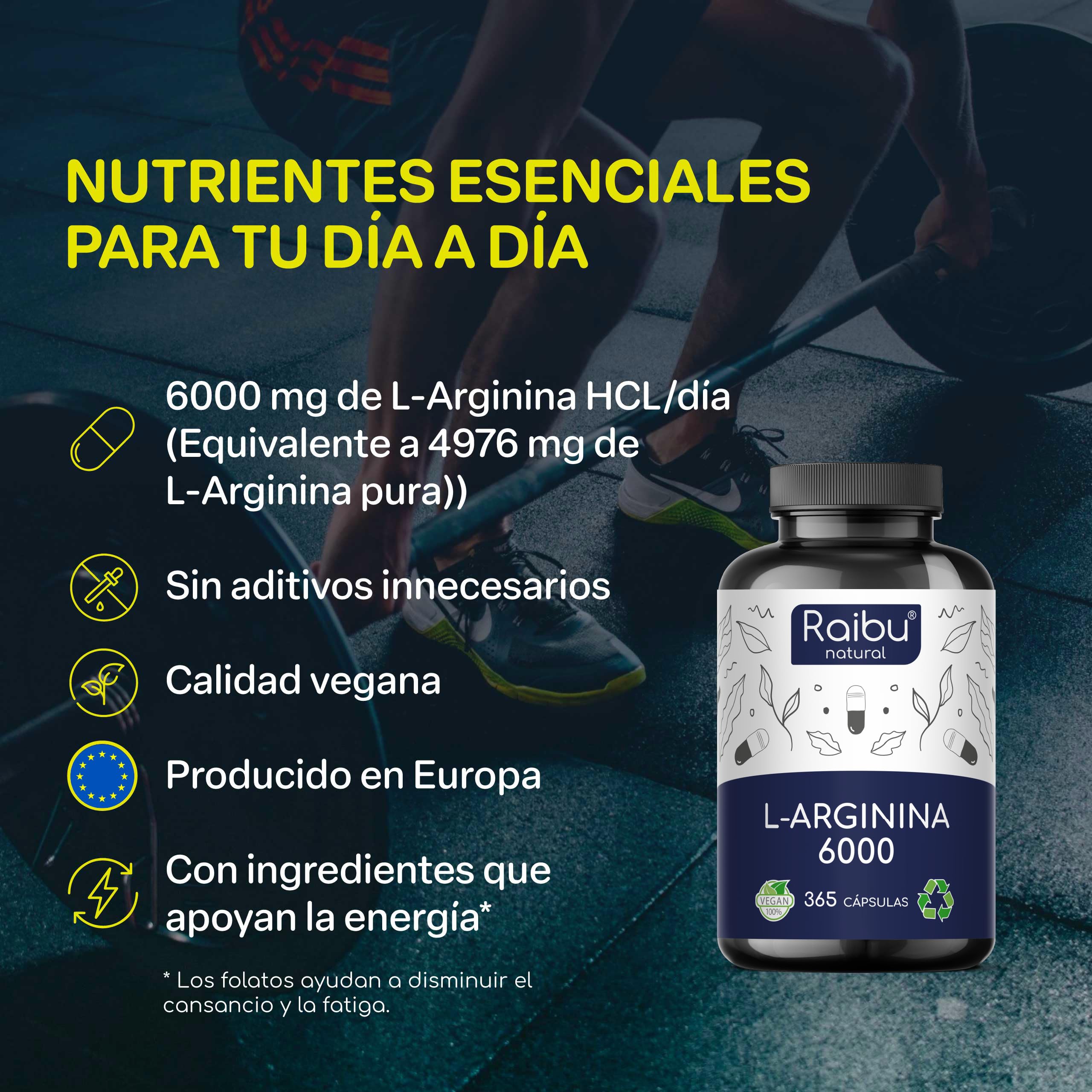L-Arginina 365 Cápsulas - 6000 mg L-Arginina HCL Pura para Circulación por Dosis Diaria - Alta Dosificación, Sin Aditivos y Probado en Laboratorio