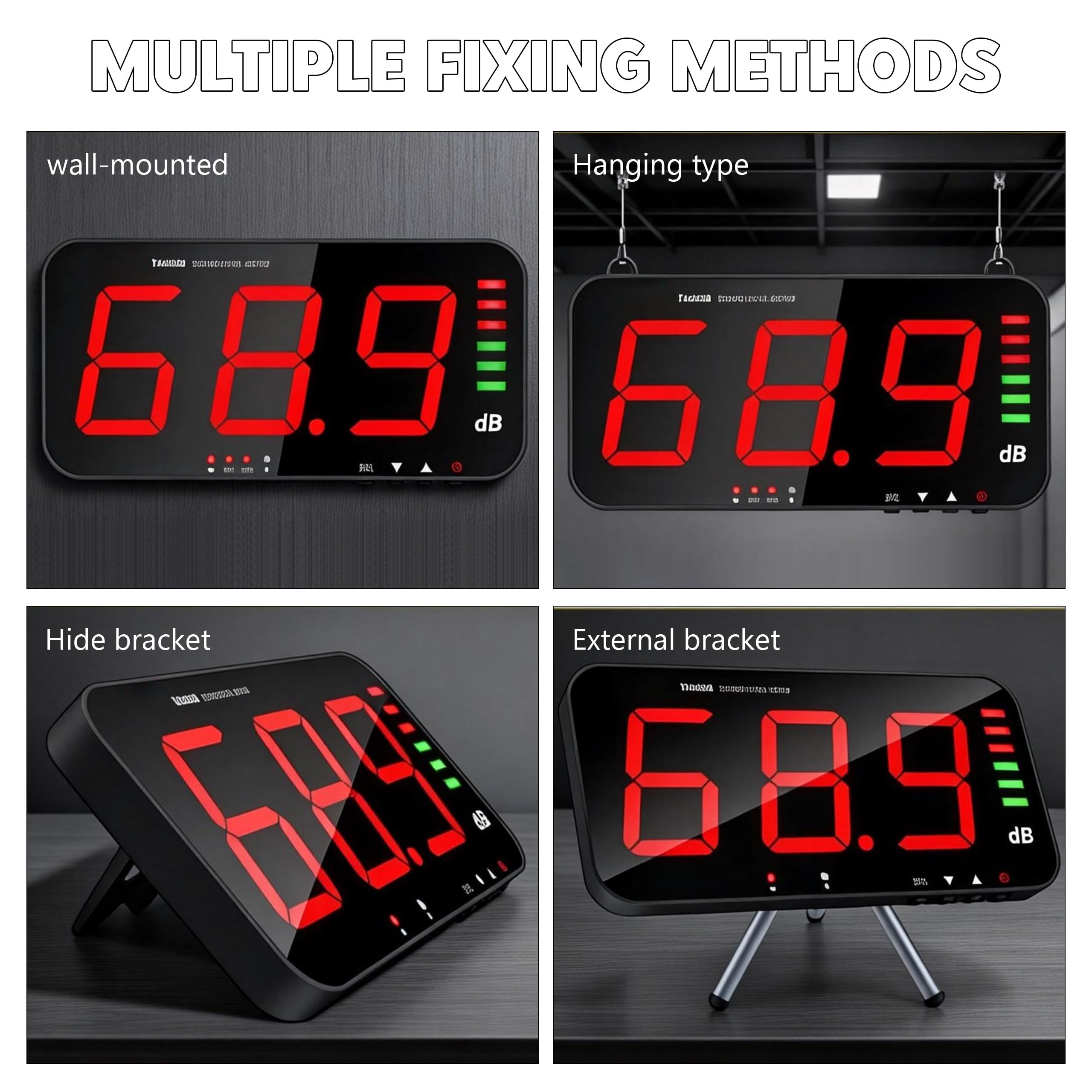 Dezibelmessgerät 13 Zoll, 30-130 DB Digitaler Schallpegel-Messgerät mit Großem LED-Display, Akustischer und optischer Alarm, Computerkommunikations und Datenspeicherfunktionen für Schulen, Büros
