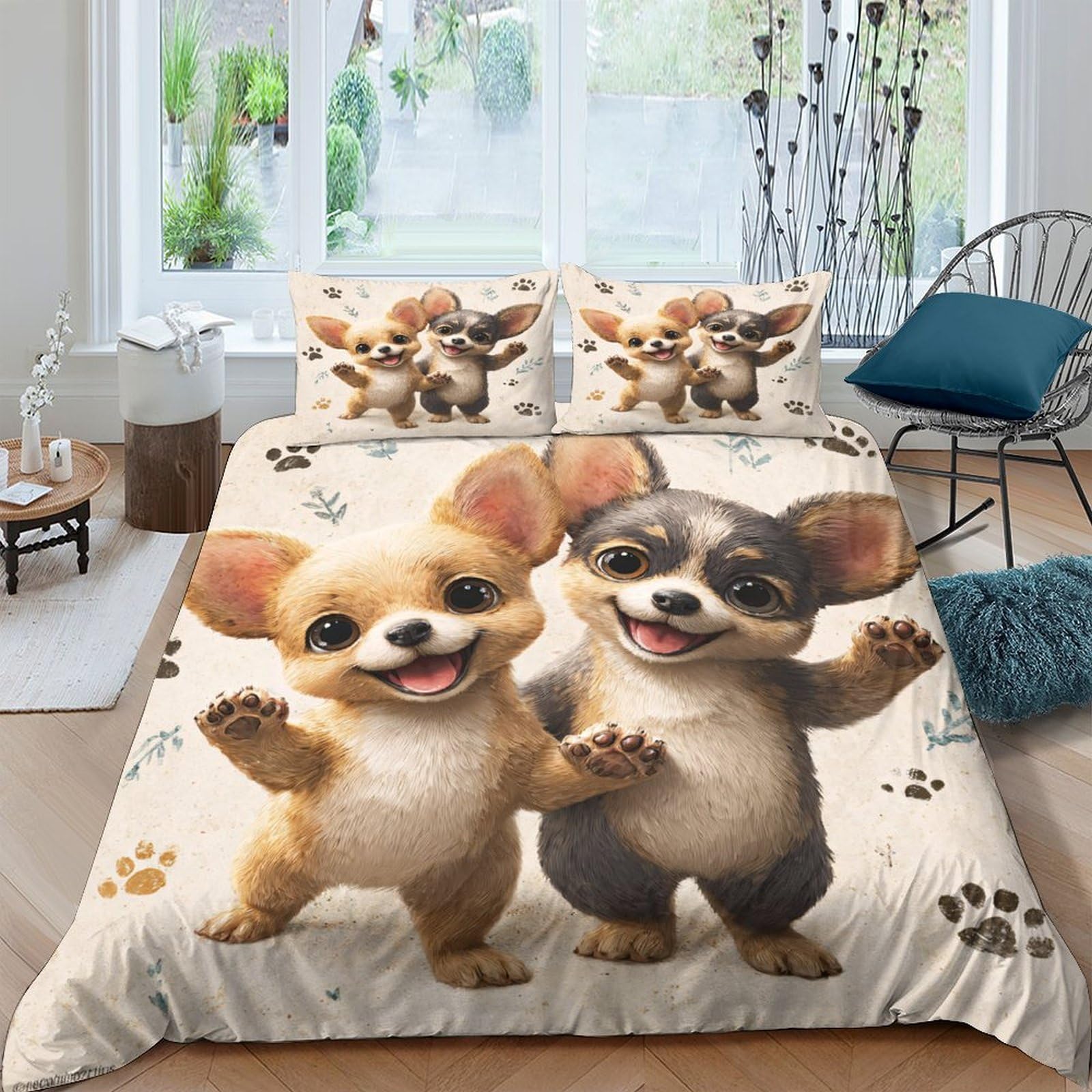 Ctjqhvkz Style-9 3D Printed Cute Corgi Dogs Fitted Sheet Microfiber Anti-Slip Bed Cover Bedroom Decor Machine Washable Single（135X200cm）