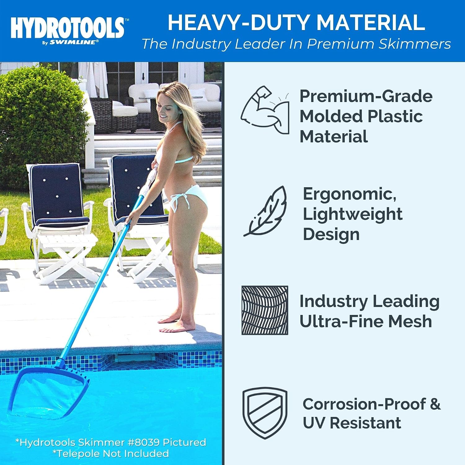 SWIMLINE HYDROTOOLS 8005 Introductory Residential Leaf Skimmer Net Head Cleaner | For Swimming Pool Spa Fountain Pond Hot Tub | Leaves Bugs Debris Fine Cleaning Maintenance | Heavy Duty Extra Large