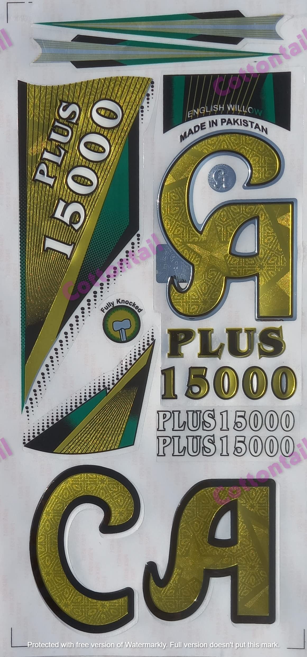 COTTONTAIL | CA Plus 15000 Players Edition | English Willow | Embossed Cricket Bat Sticker | Gold