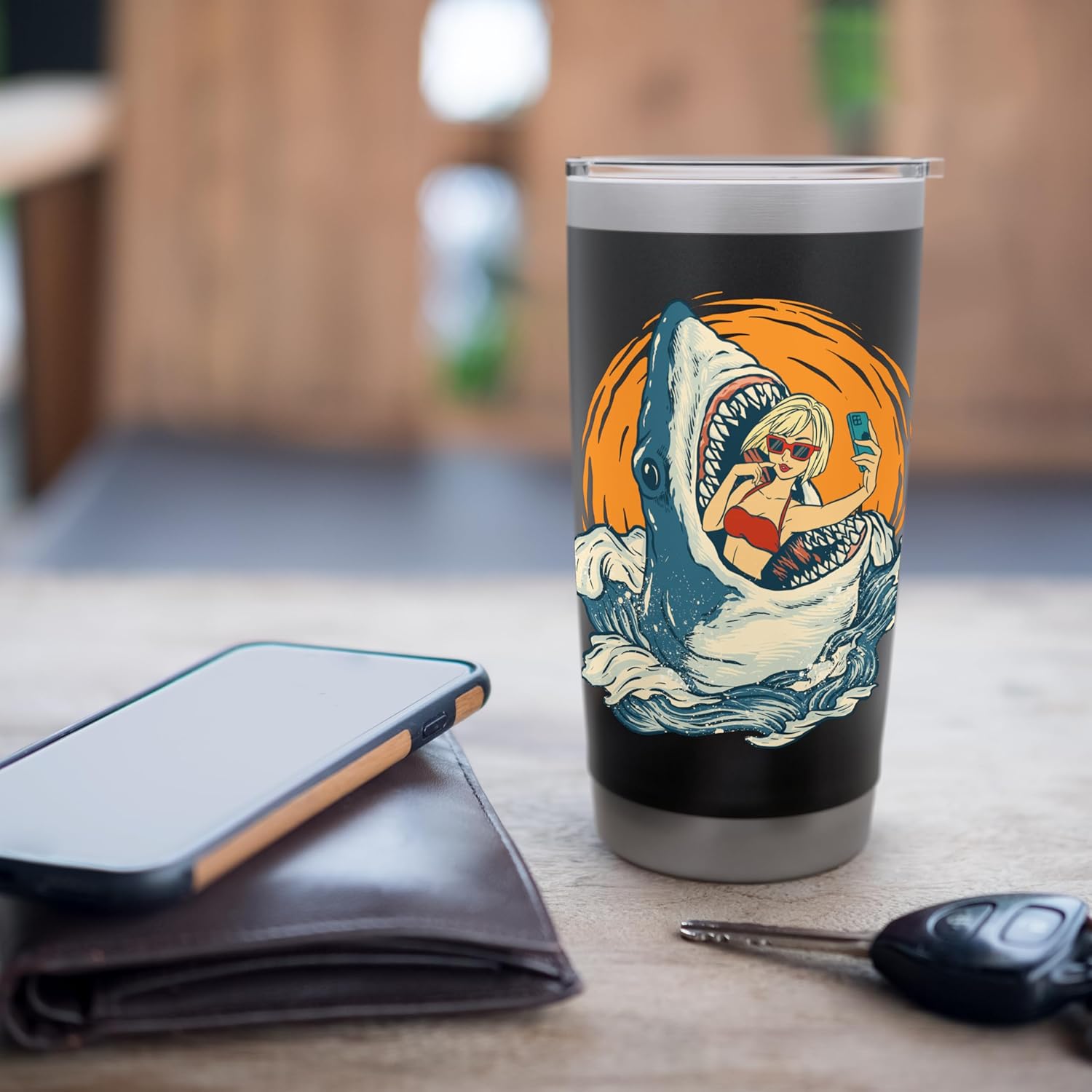 Sharkie - Selfie Shark Lover Animal Lover Marine Biologist Stainless Steel Insulated Tumbler - Image 7