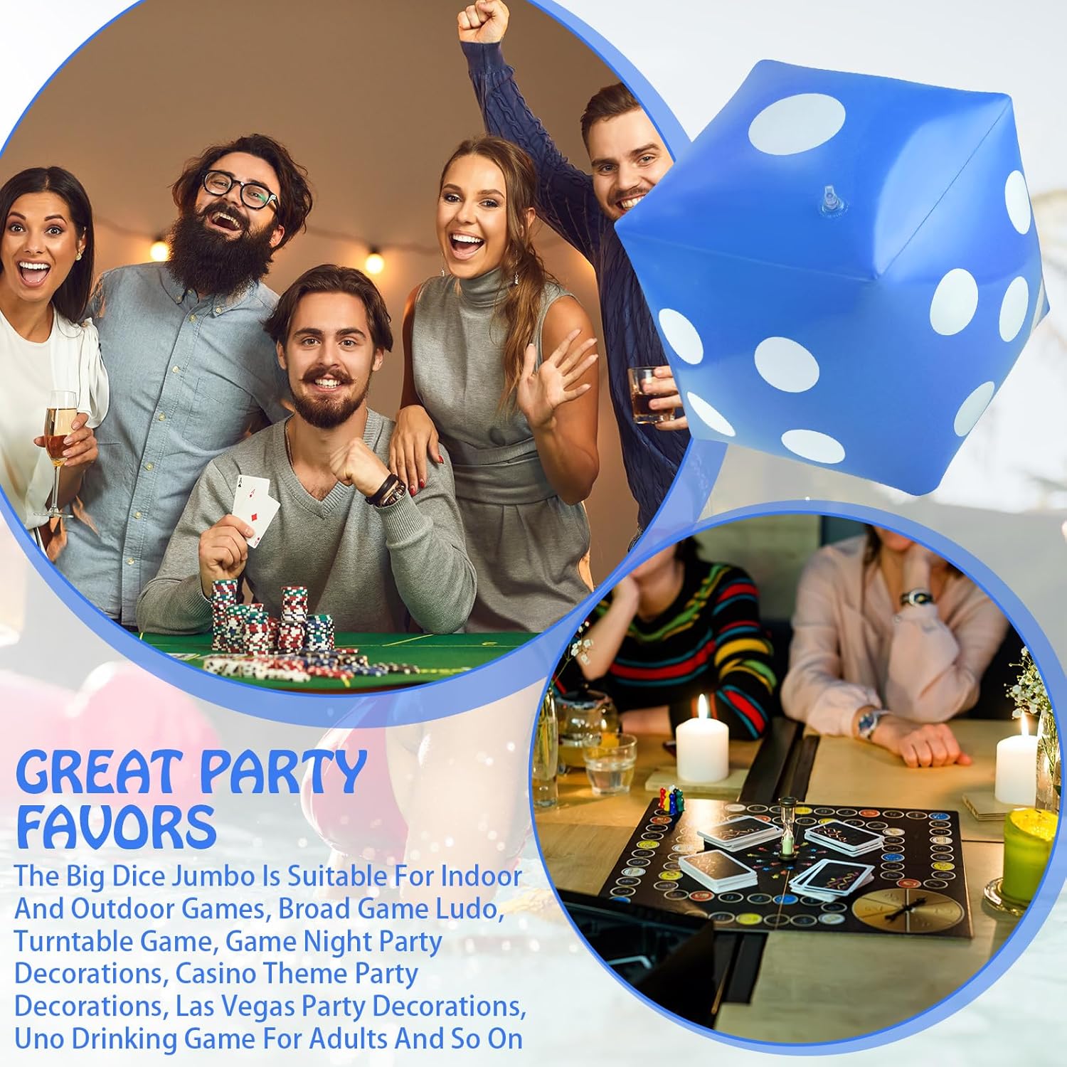 3 Pack Large Inflatable Dice Jumbo Giant Inflatable Dice for Indoor Outdoor Broad Game Ludo Pool Party Favor(20 Inch,Blue)