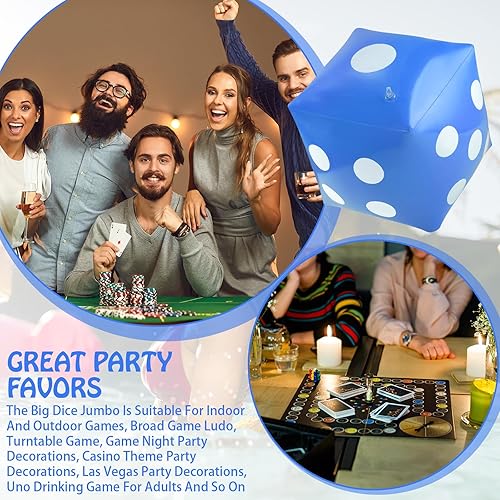 Miniatura 3 de Paquete de 3 dados inflables gigantes gigantes, dados inflables grandes para interiores y exteriores, juego amplio, Ludo fiesta en la piscina (azul,