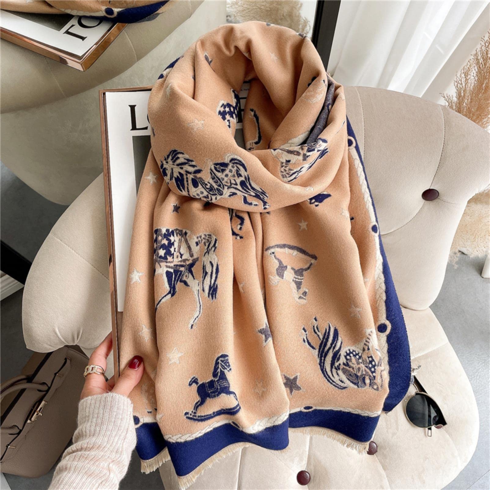 URYYRIT Foulard Écharpe Cachemire Chaude Dames Imprimer Un Châle De Couverture Hivernale Épaisse Et Envelopper Pashmina 180 * 65 Cm Femmes-Wyt150-1
