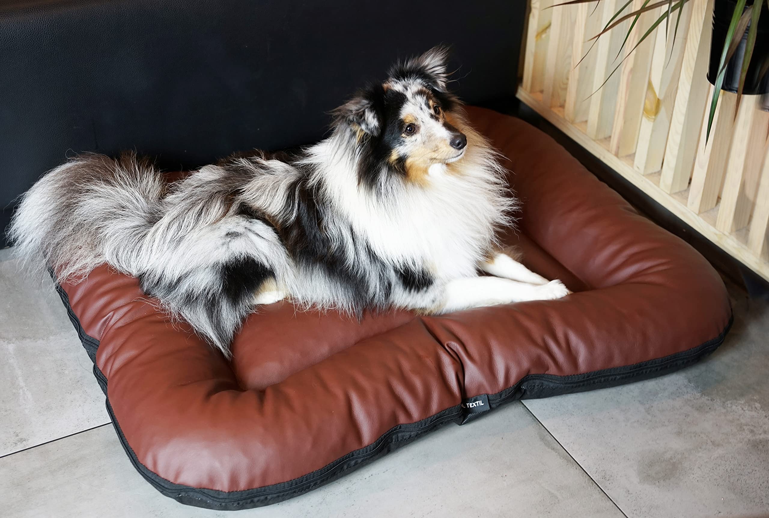 4L Textil ELLA Cuccia per Cani in Ecopelle Grande XL - Cuscino, Lettino, Materasso (M - 90x70 cm, Marrone)
