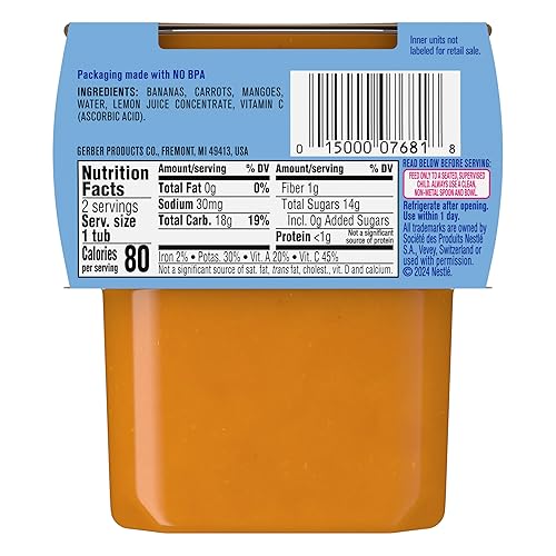 Vista 129 de Gerber 2nd Foods - Alimento para bebés, mezcla de puré de piña y pera, natural y sin OMG, tarros de 4 onzas, 2 paquetes con 8 unidades (16 unidades).
