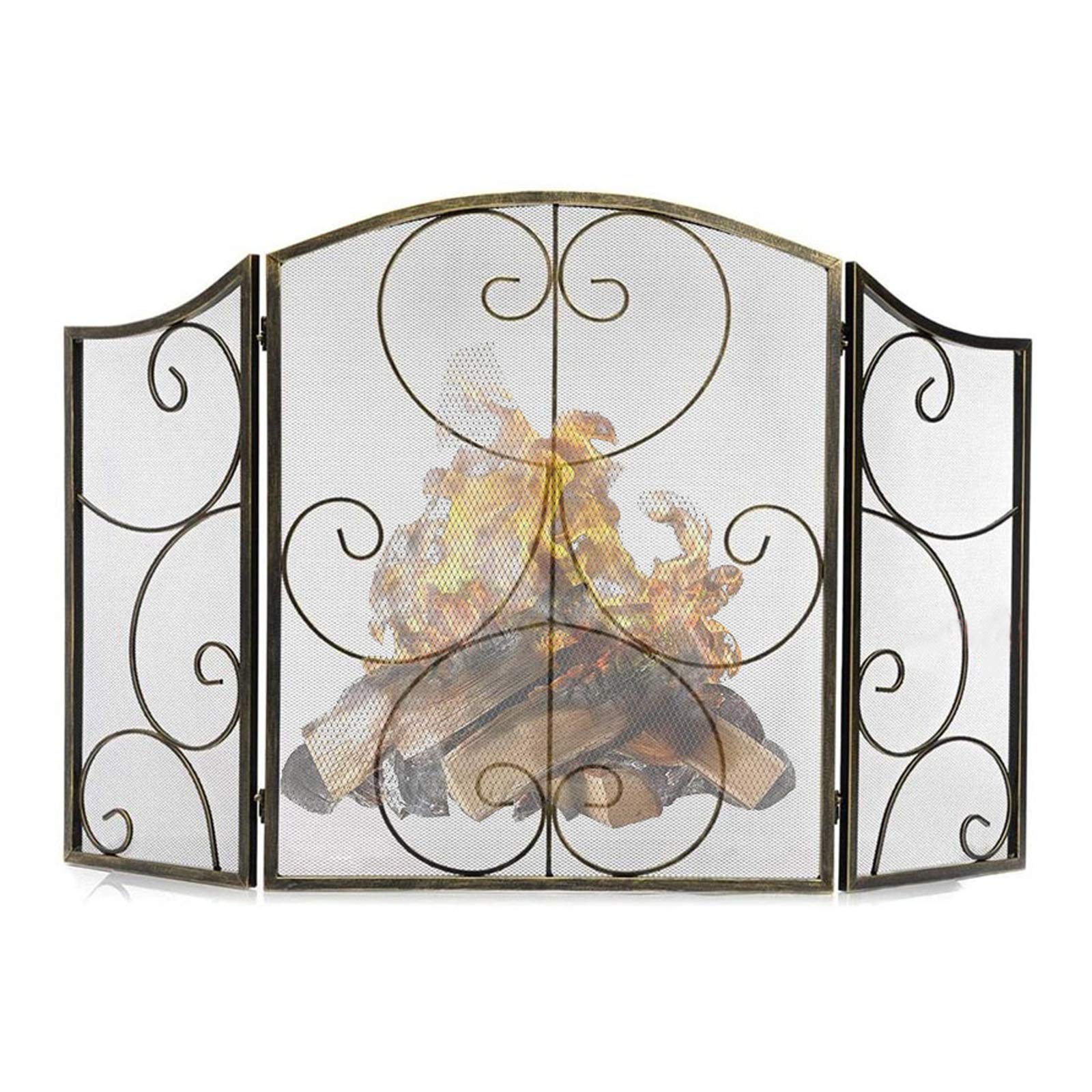 Salvachispas para la chimenea de 3 paneles con pantalla de protección decorativa en diseño retro