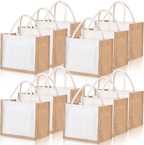12 bolsas de yute reutilizables con asas, pequeña bolsa de regalo de lona en blanco, a prueba de agua, para boda, playa, bricolaje