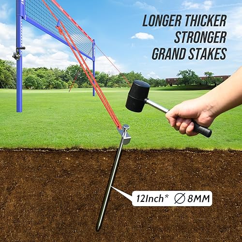 Miniatura 6 de Juego de red de voleibol profesional portátil para exteriores con postes de aluminio de altura ajustable, sistema de cabrestante, voleibol con bomba