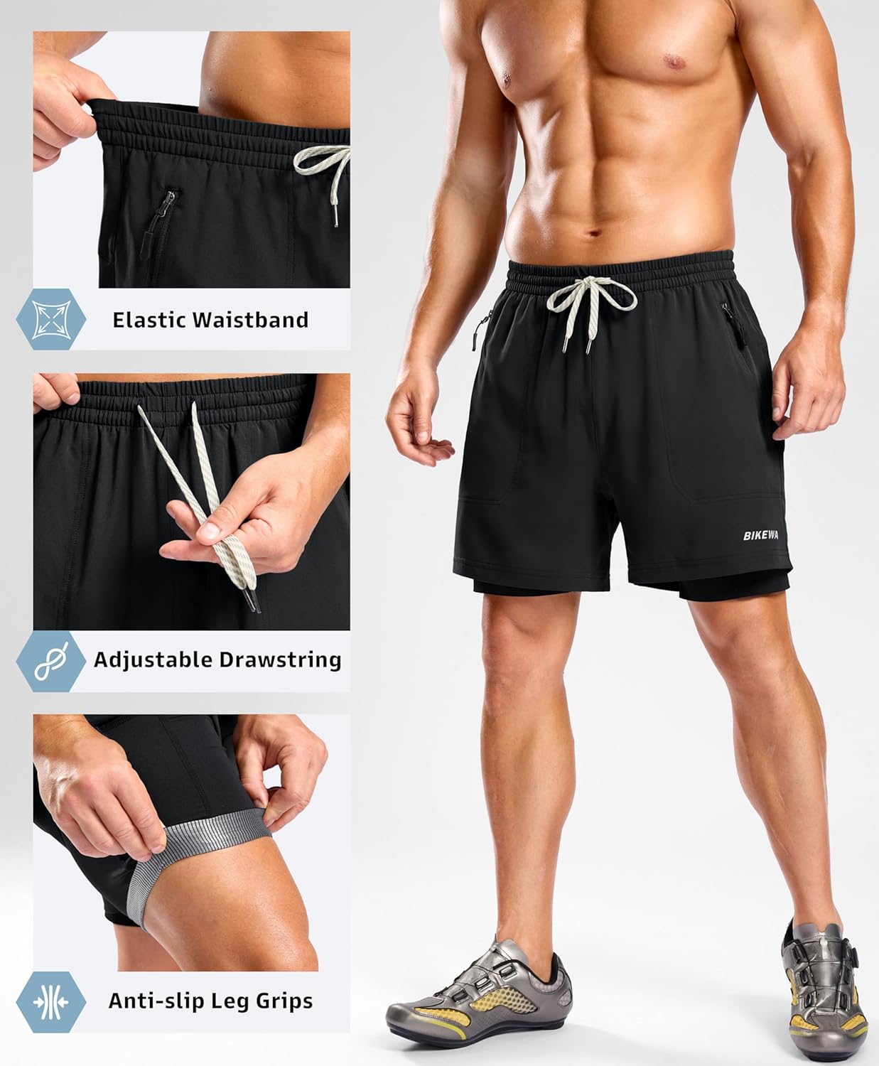 Bikewa Men's Mountain Bike Shorts 4D Padded Loose-fit Cycling Biking Bicycle Riding Biker Shorts for Men Zipper Pockets - Image 3