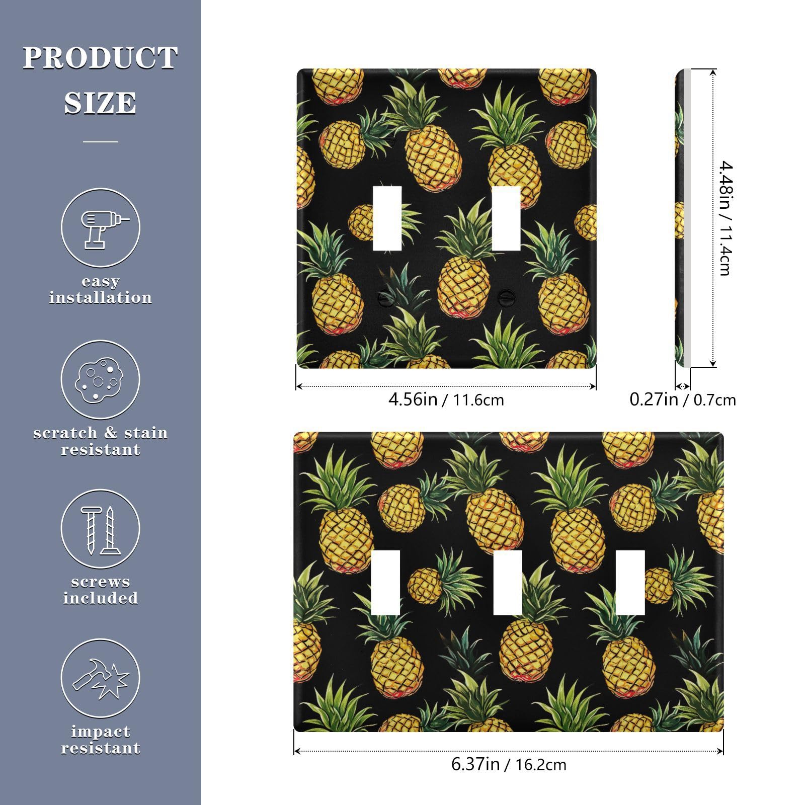 Light Switch Cover Pineapple Wall Plates for Electrical Outlets 3 Gang 202a8706
