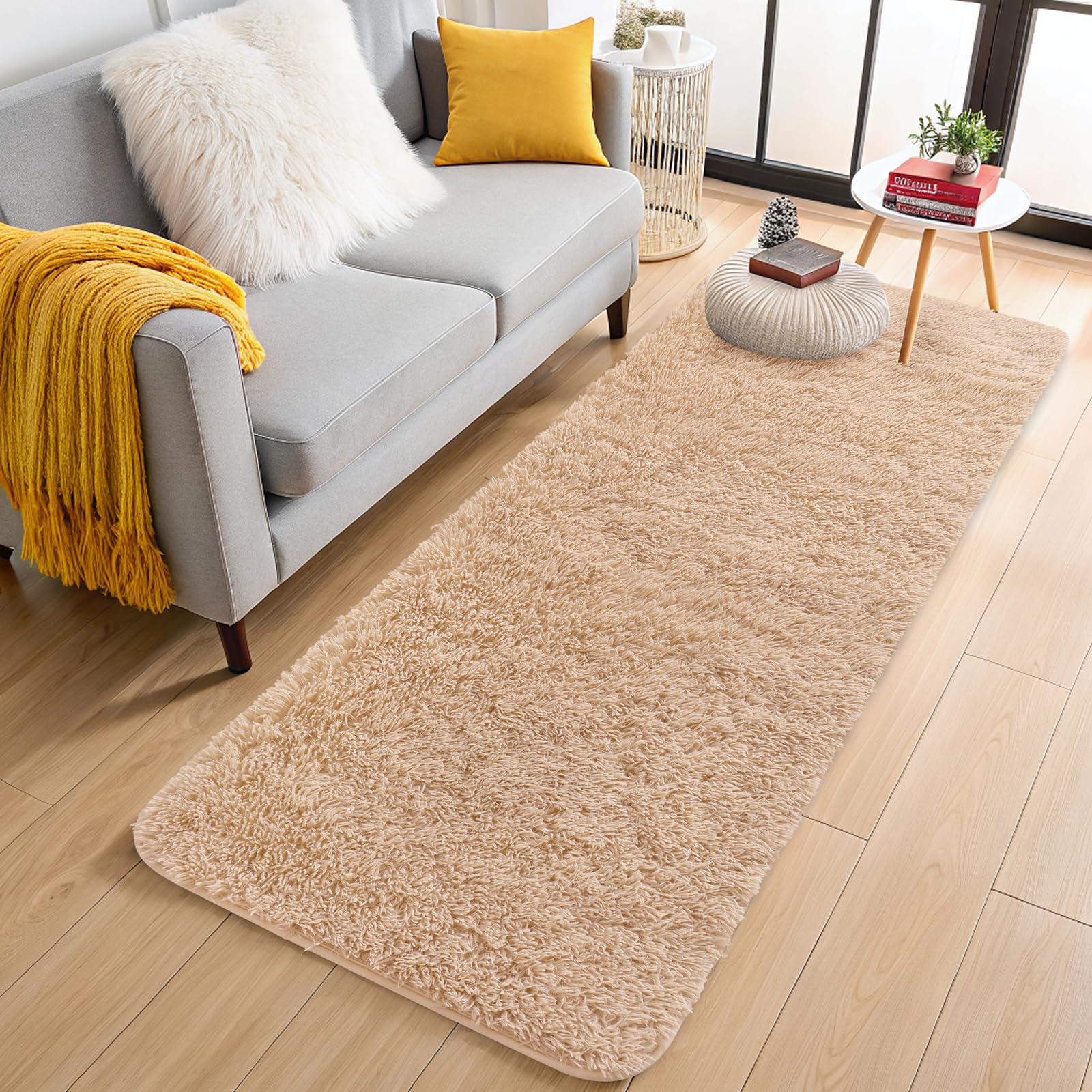 OLANLY 2x5 Machine Washable Runner Rugs for Hallway, Soft Fluffy Shaggy Bedside Rugs for Bedroom, Living Room, Indoor Floor Carpet for Kids Girls and