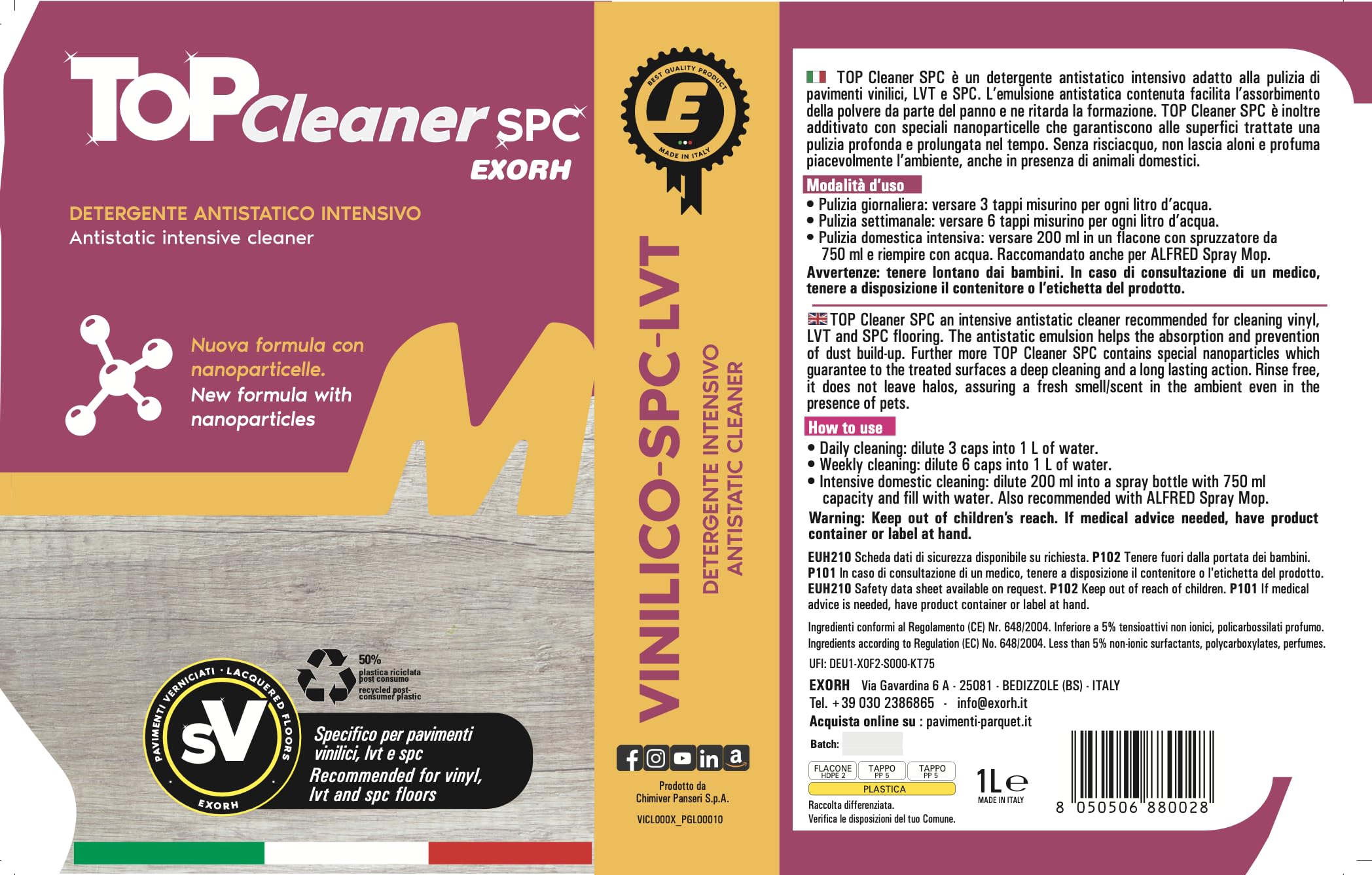 TOP CLEANER SPC Detergente Antistatico Adatto alla Pulizia di Pavimenti SPC - LVT e Vinilici Confezione da 2 Litri